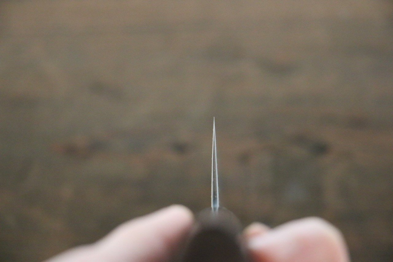 尾形 峻吾 白鋼二號 大馬士革紋 打磨處理 三德刀 180mm 紫檀木 握把 - 清助刃物