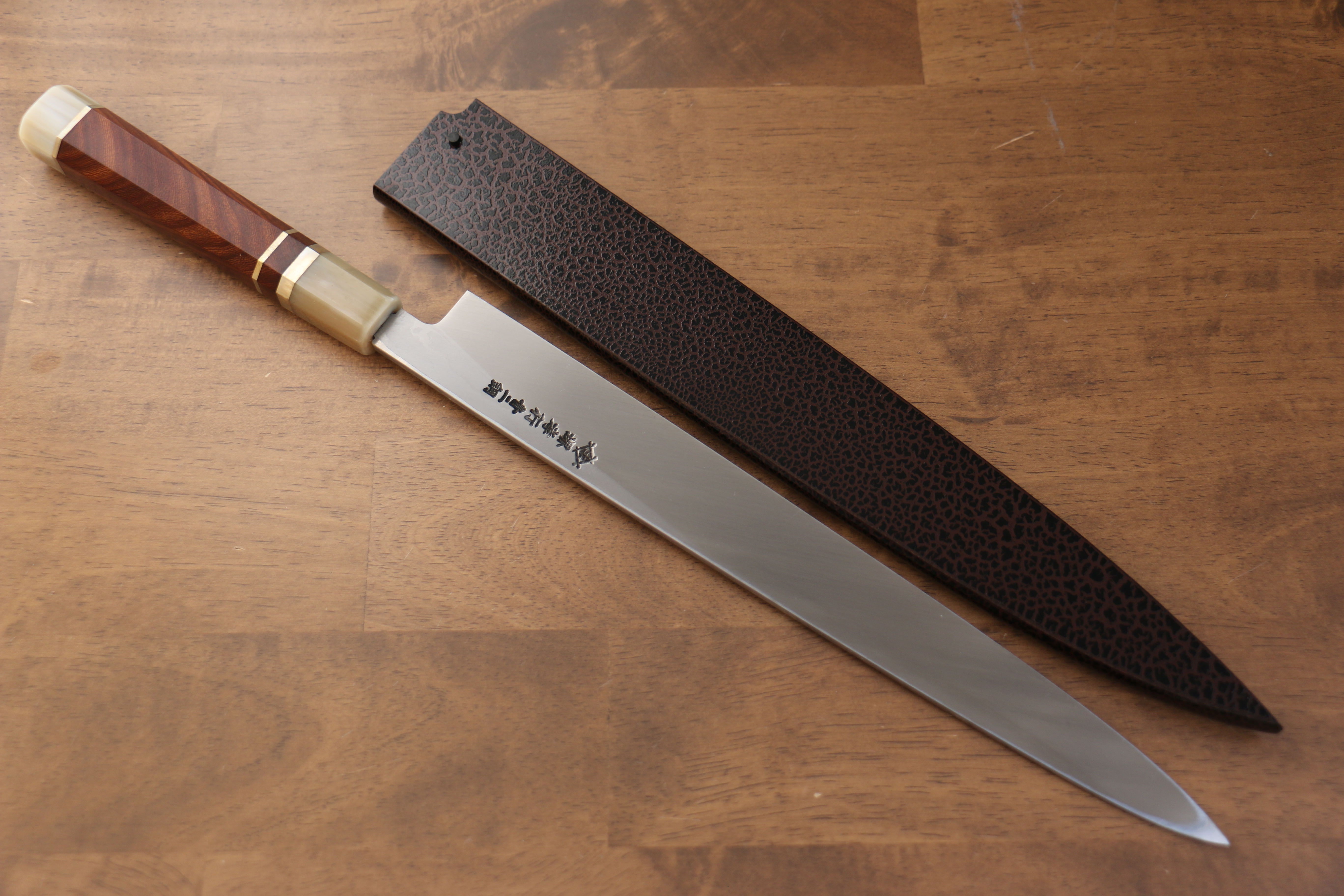 堺 孝行 天龍 Uzushio 渦潮 青鋼二號 刻有龍的圖樣 柳刃  300mm 紅黑檀 握把 附刀鞘 - 系列商品之2 - 清助刃物