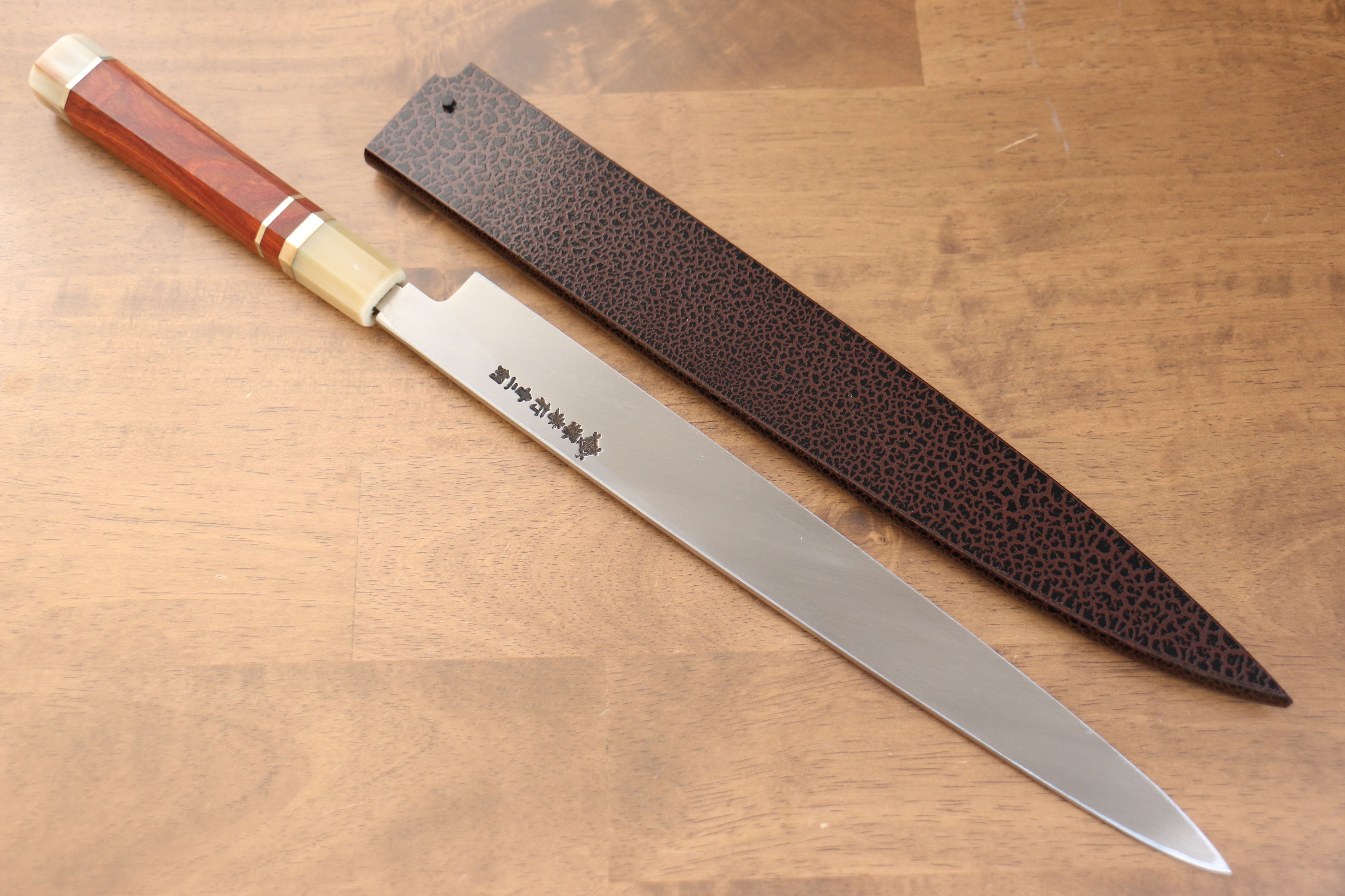 堺 孝行 天龍 Uzushio 渦潮 青鋼二號 刻有龍的圖樣 柳刃  300mm 紅黑檀 握把 附刀鞘 - 系列商品之9 - 清助刃物