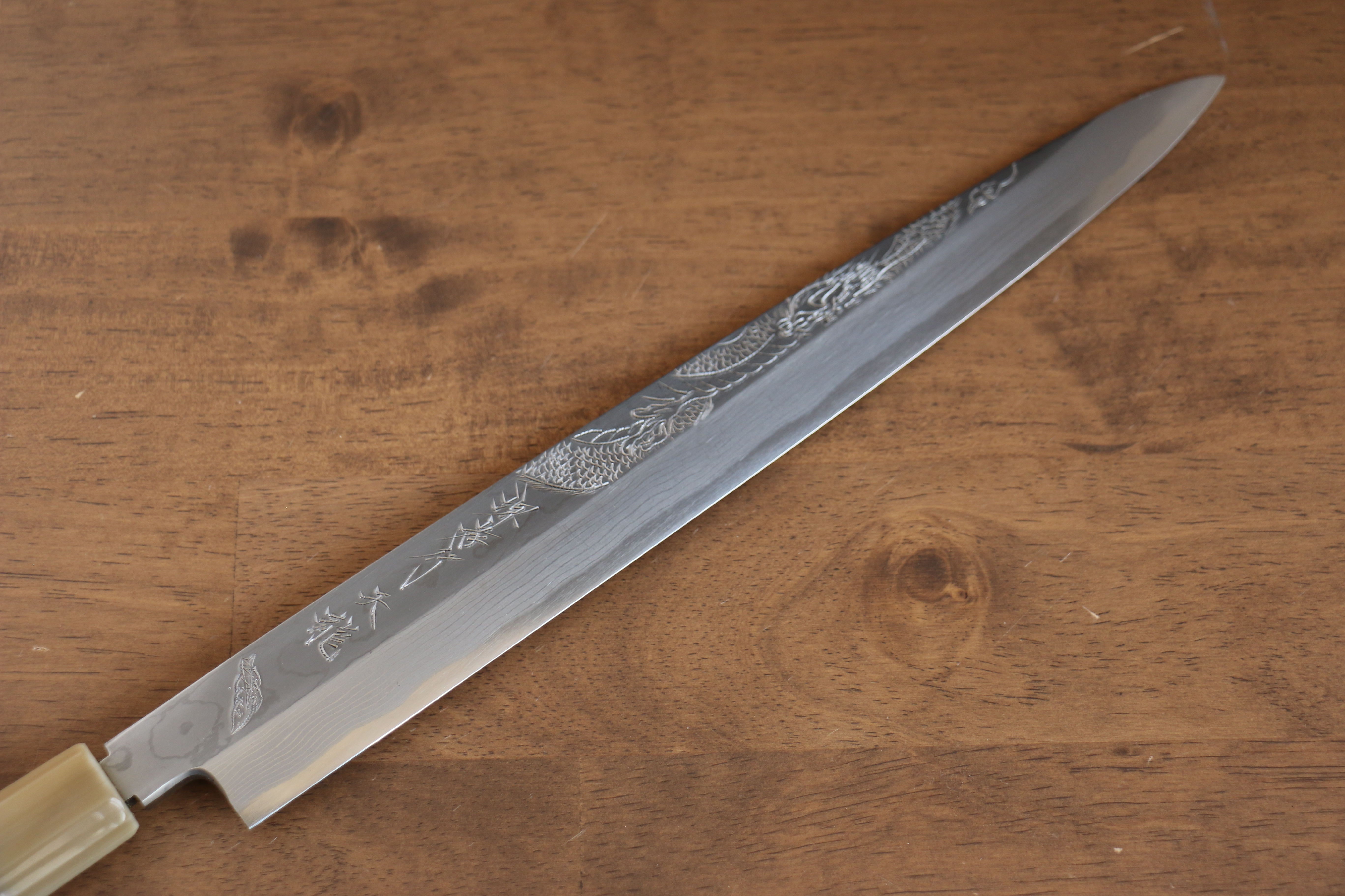 堺 孝行 天龍 Uzushio 渦潮 青鋼二號 刻有龍的圖樣 柳刃  300mm 紅黑檀 握把 附刀鞘 - 系列商品之9 - 清助刃物