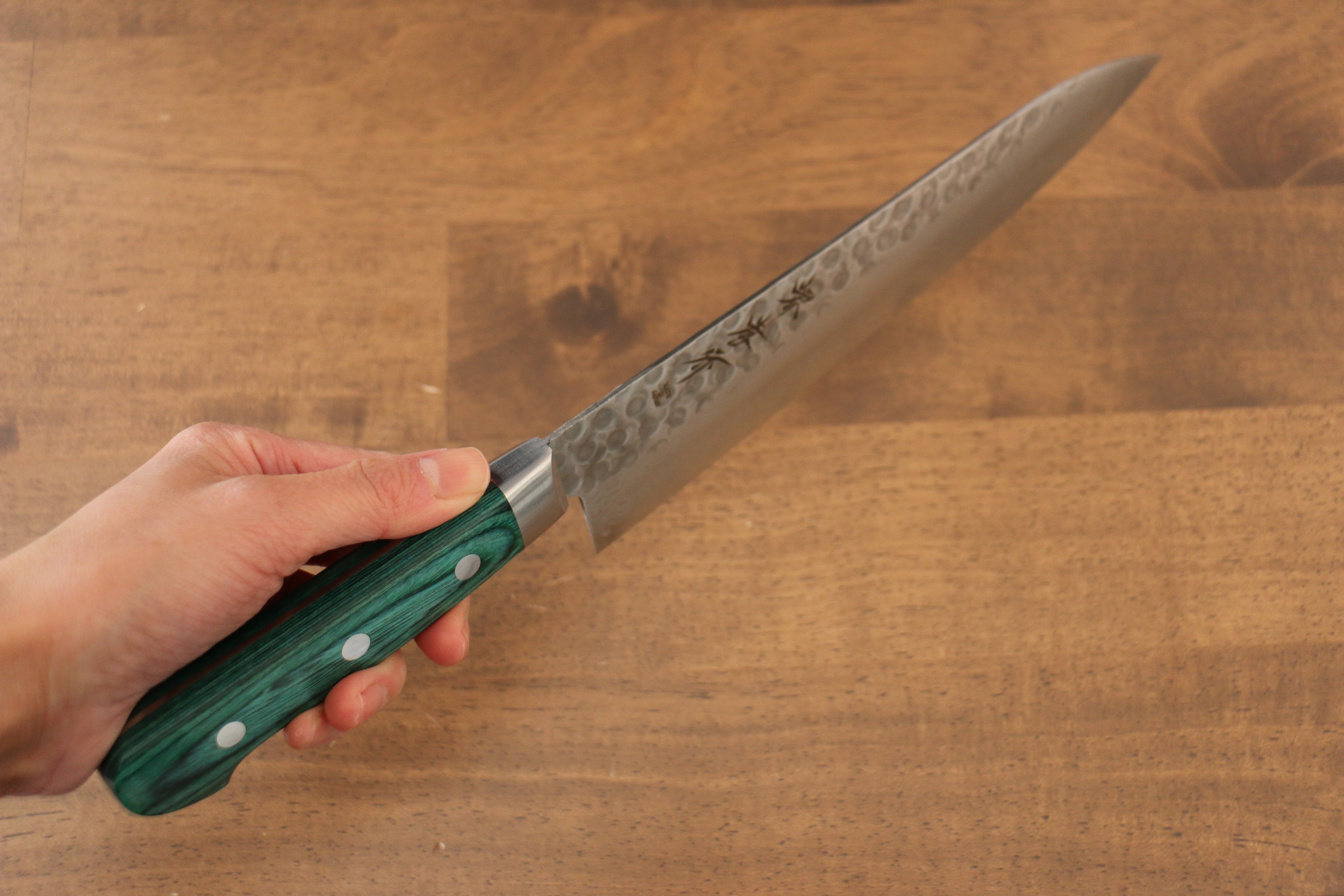 堺 孝行 VG10 17層大馬士革紋 牛刀  210mm 合成木（綠色） 握把 - 清助刃物
