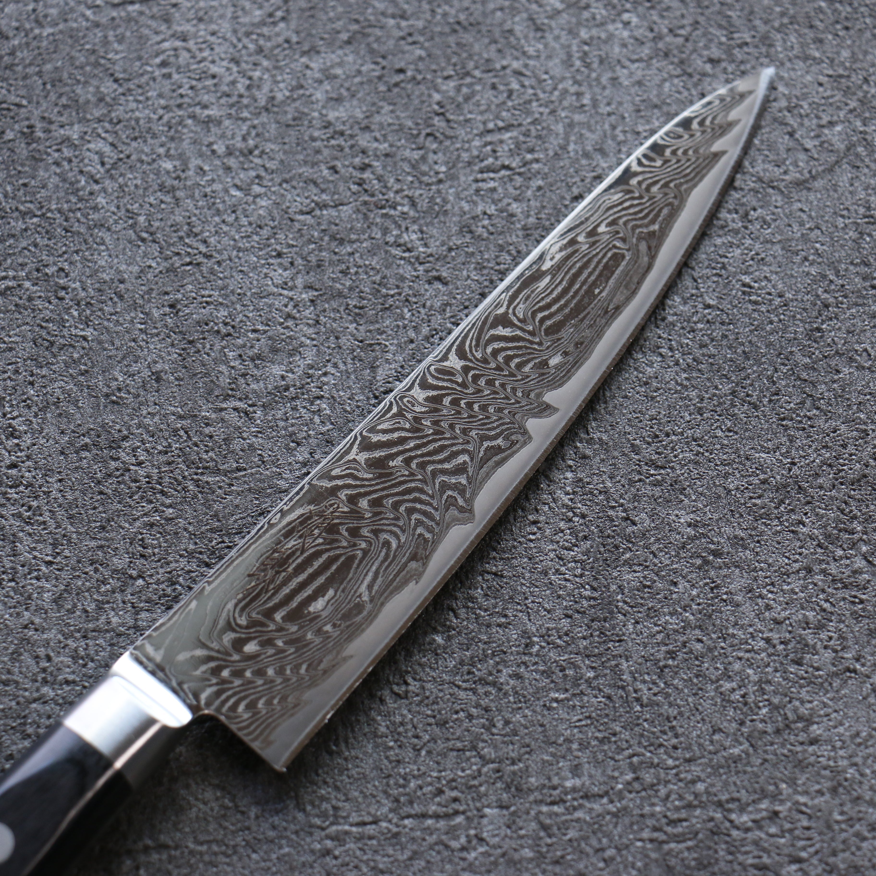 清助 海浪 AUS10 鏡面處理 大馬士革紋 多用途小刀  135mm 黑合成木 握把 - 清助刃物