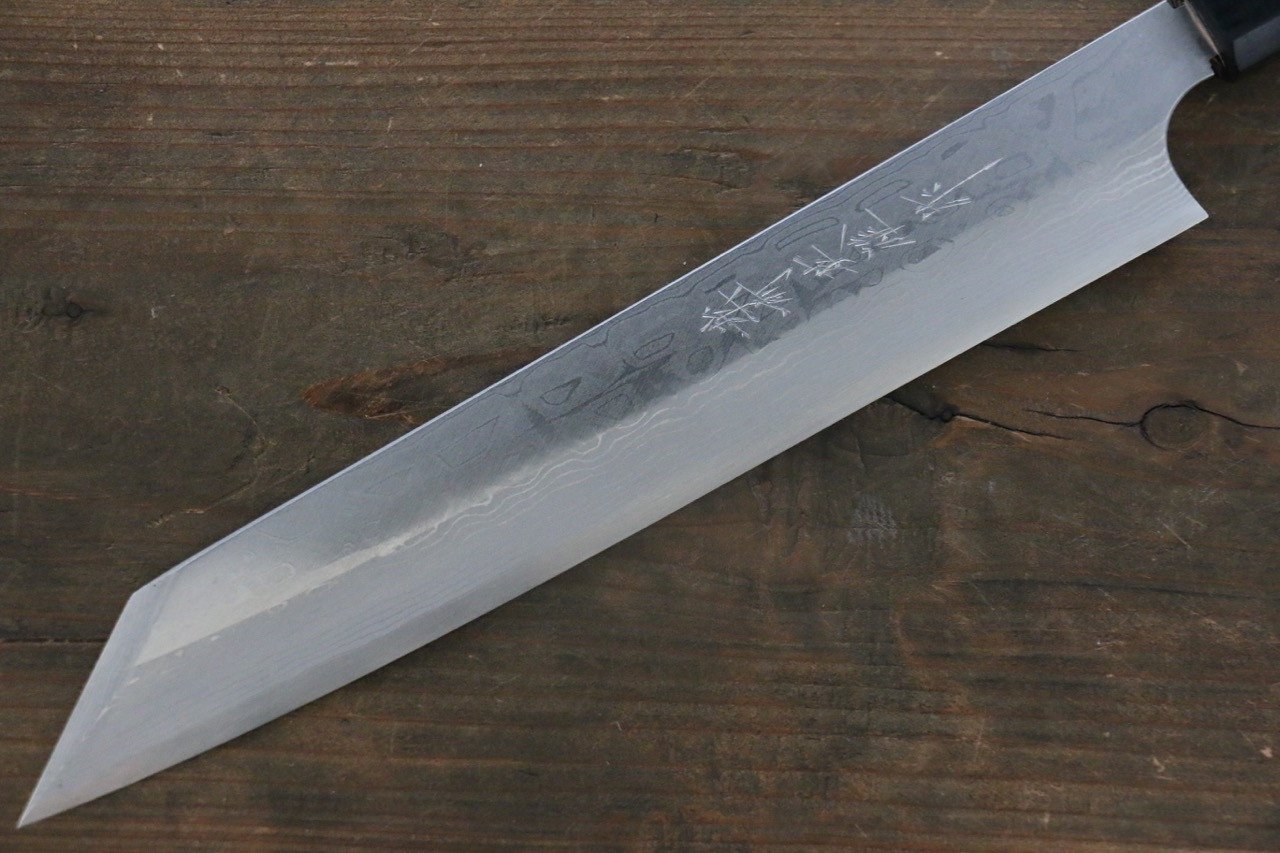 北岡 英雄 【左撇子用】 白鋼二號 大馬士革紋 切付柳刃  240mm 紫檀木握把 - 清助刃物