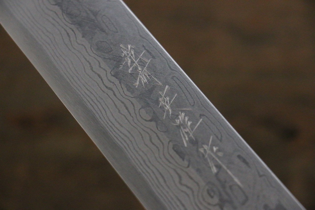 北岡 英雄 【左撇子用】 白鋼二號 大馬士革紋 切付柳刃  240mm 紫檀木握把 - 清助刃物