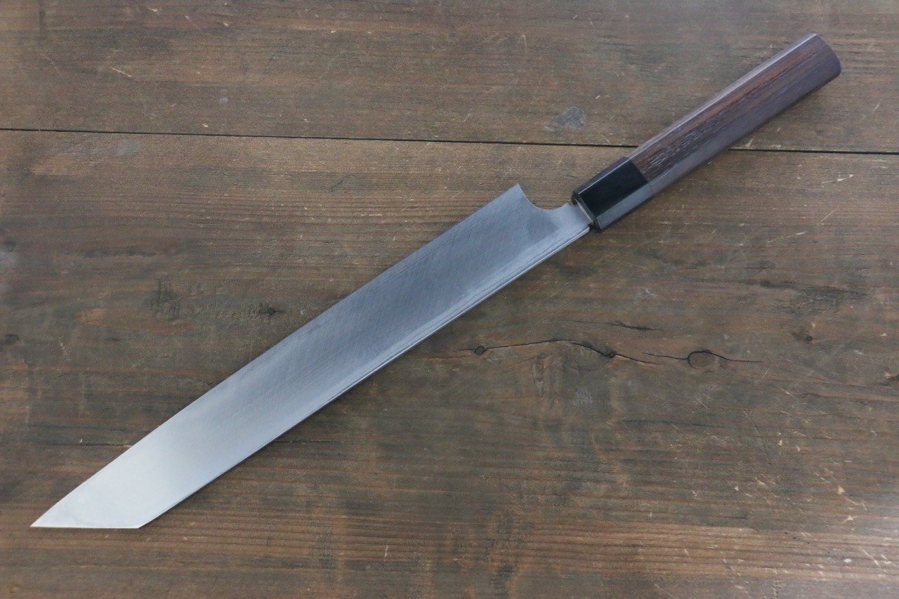北岡 英雄 【左撇子用】 白鋼二號 大馬士革紋 切付柳刃  270mm 紫檀木握把 - 清助刃物