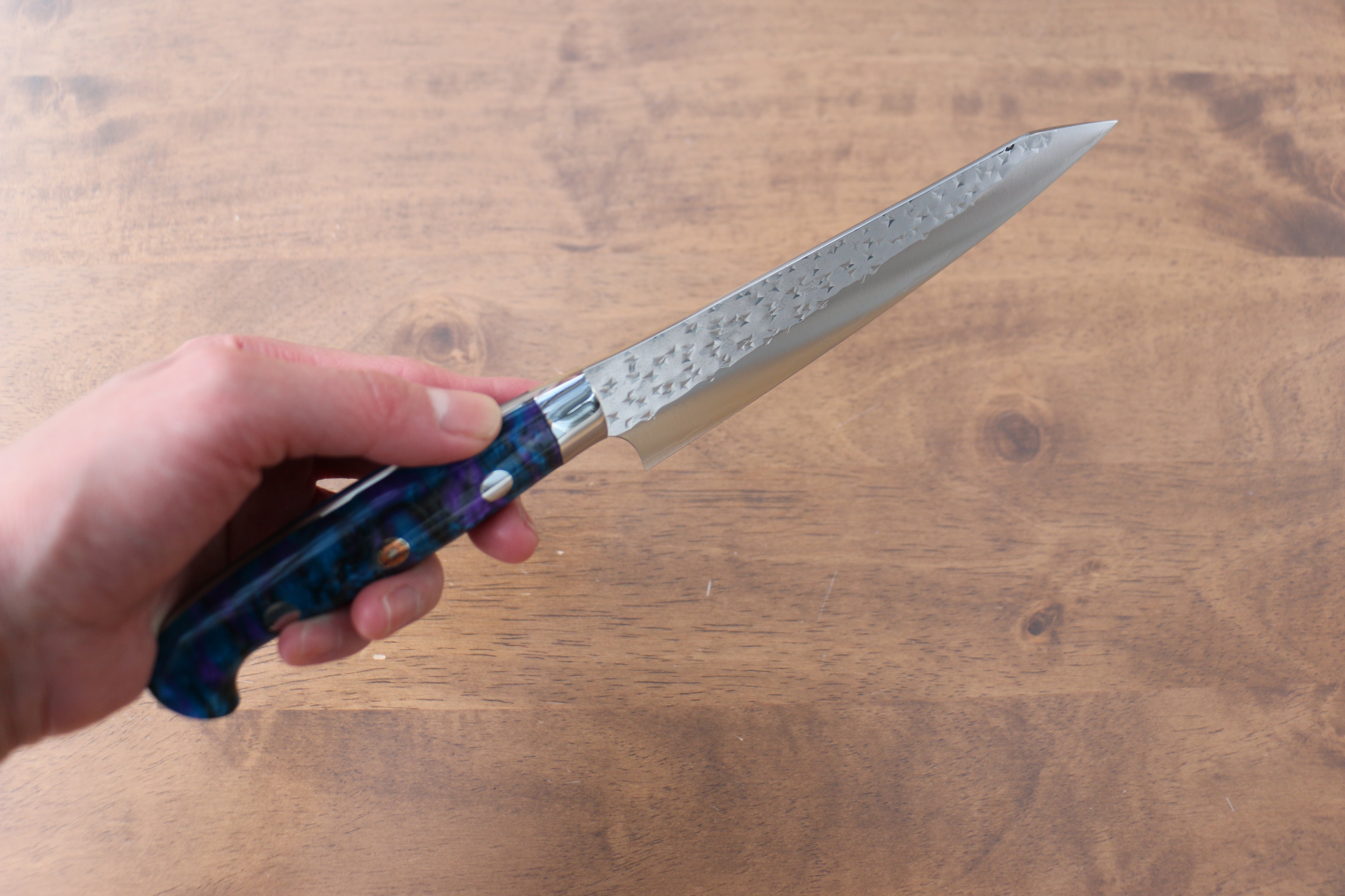 黑崎 優 閃光 SG2 鎚目 多用途小刀  150mm 藍紫壓克力 握把 - 清助刃物