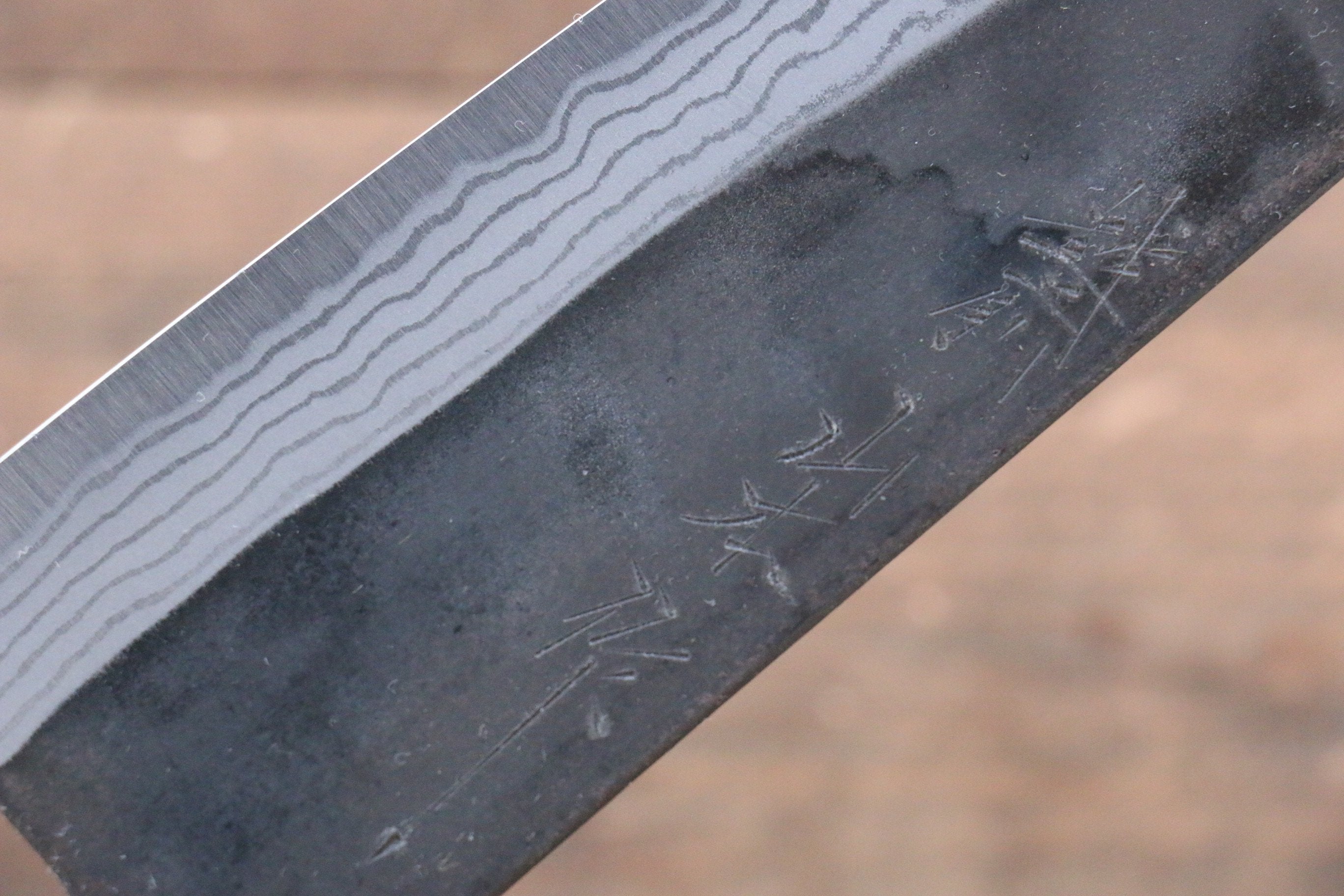 山本 直 白鋼二號 黑打 大馬士革紋 三德刀  170mm 美國櫻桃木握把 - 清助刃物