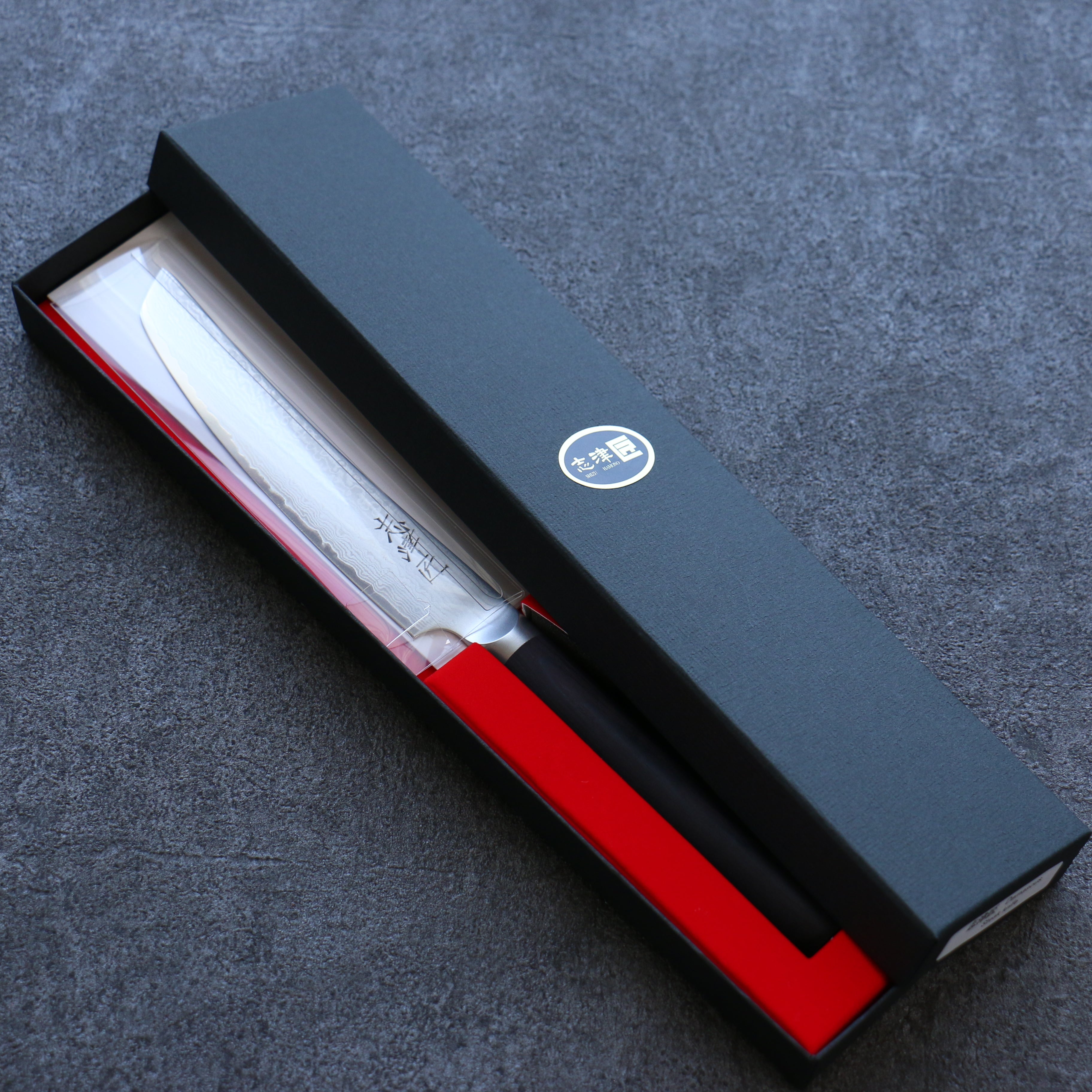 志津匠 VG10 大馬士革紋 牛排刀  130mm 黑合成木 握把 - 清助刃物