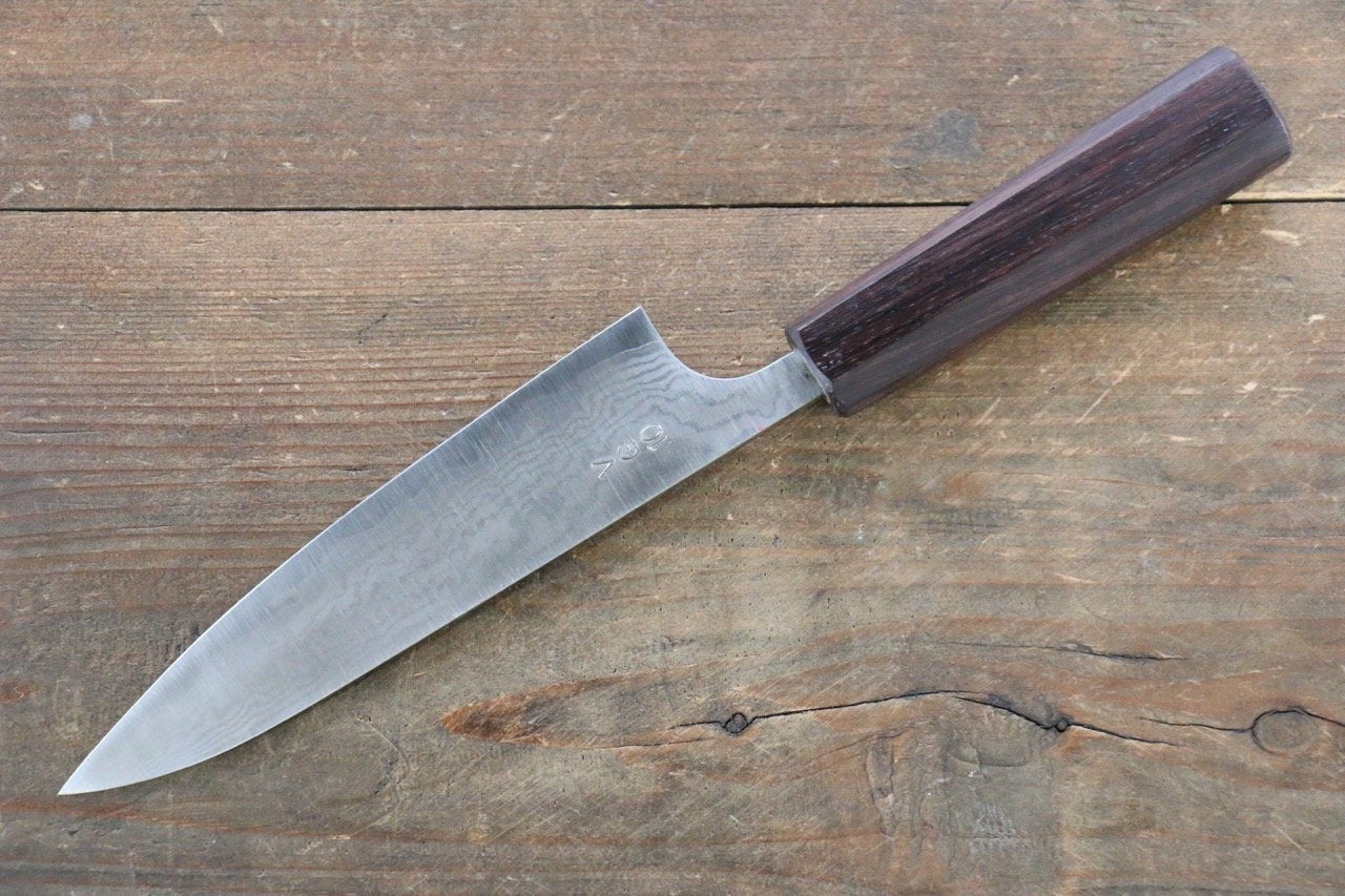 山本 直 VG10 大馬士革紋 多用途小刀  130mm 紫檀木握把 - 清助刃物