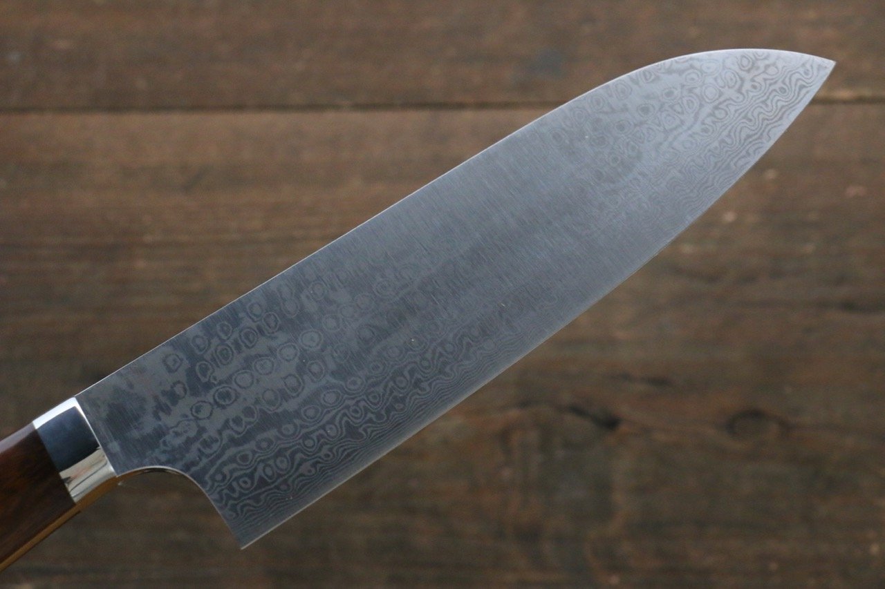 山本 直 無芯 大馬士革紋 三德刀  170mm 鐵木握把 - 清助刃物