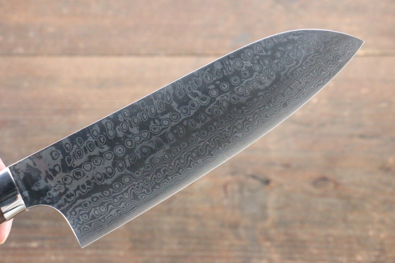 山本 直 無芯 大馬士革紋 三德刀  170mm 鐵木握把 - 清助刃物