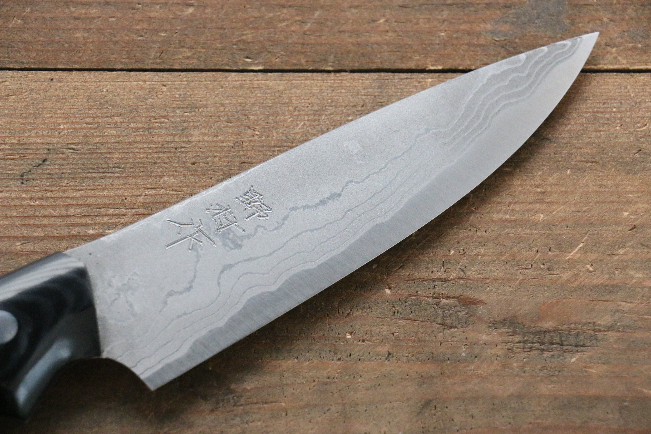野村 白鋼二號 大馬士革紋 牛刀  120mm 米卡塔（樹脂複合材料）握把 - 清助刃物