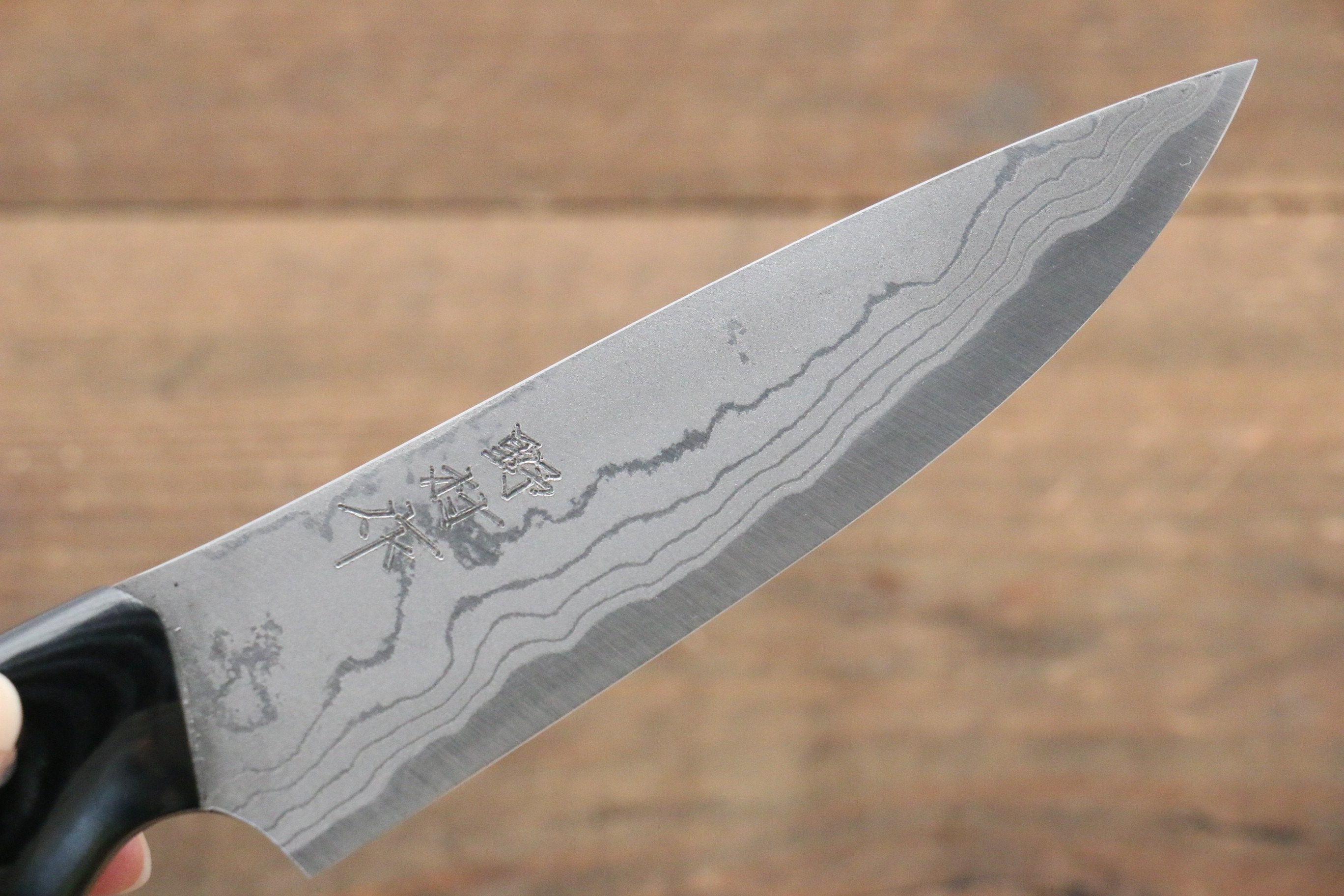 野村 白鋼二號 大馬士革紋 牛刀  120mm 米卡塔（樹脂複合材料）握把 - 清助刃物