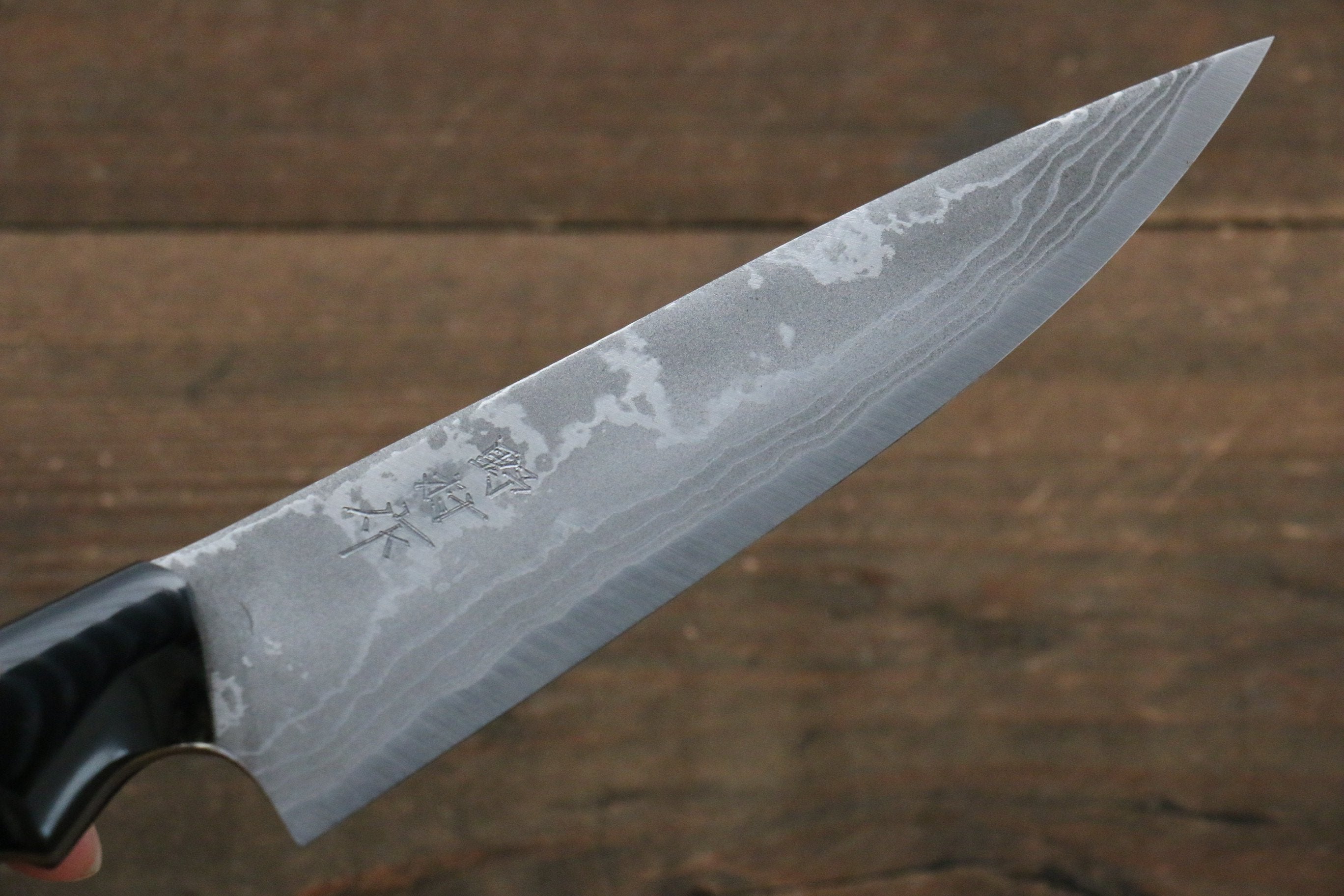 野村 白鋼二號 大馬士革紋 牛刀  150mm 米卡塔（樹脂複合材料）握把 - 清助刃物