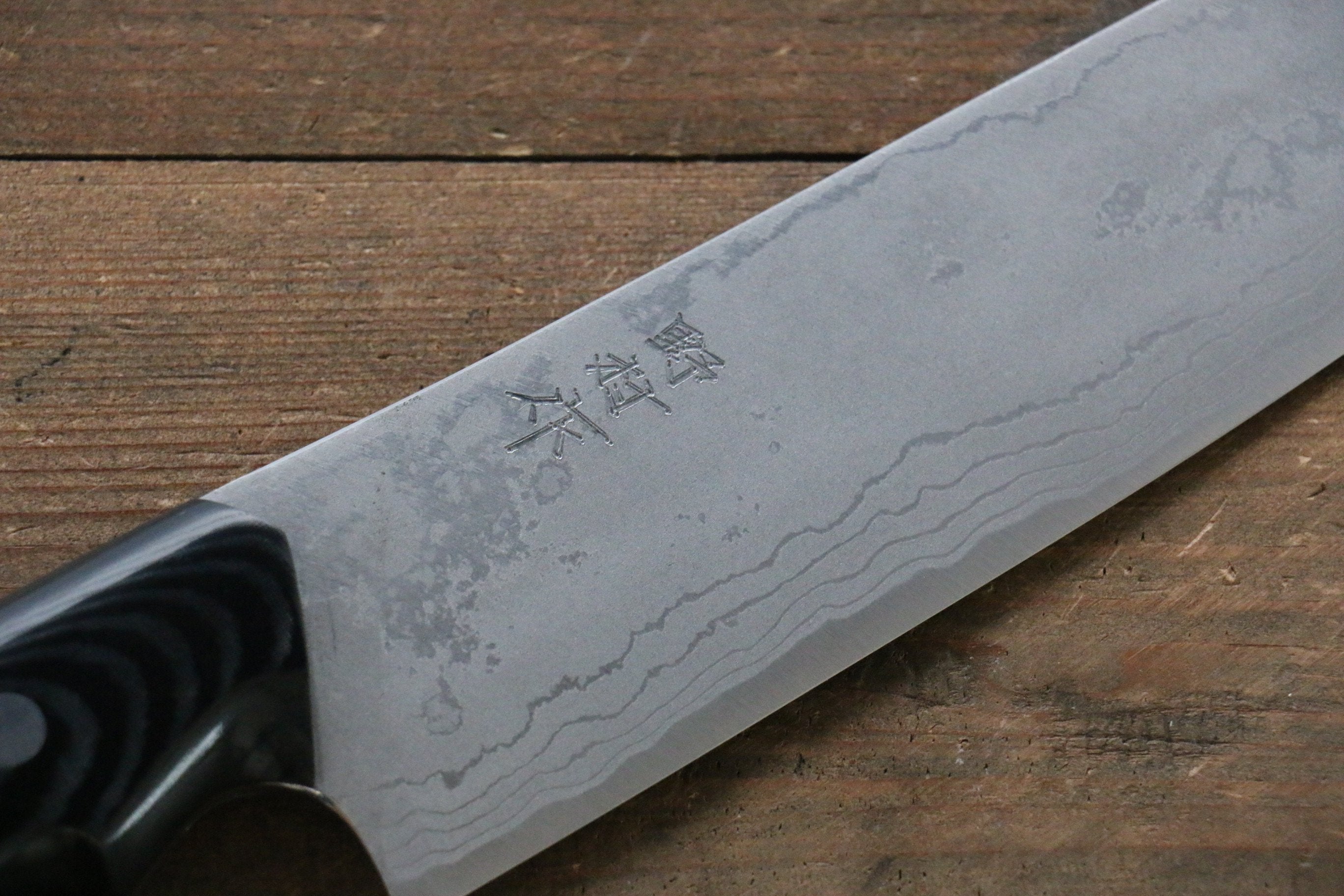 野村 白鋼二號 大馬士革紋 牛刀  210mm 米卡塔（樹脂複合材料）握把 - 清助刃物