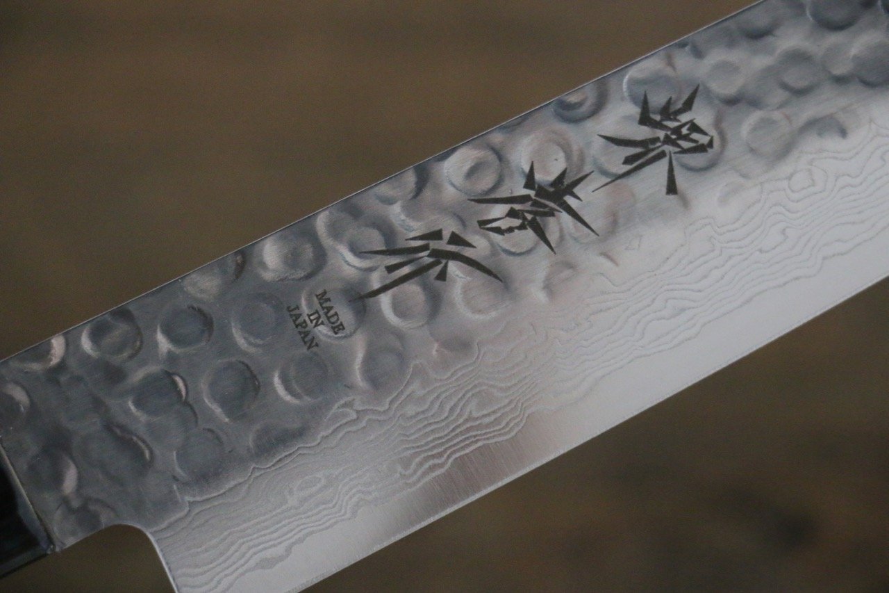 堺 孝行 AUS10 45層大馬士革紋 鎚目 筋引  240mm 銀漆塗握把 附刀鞘 - 清助刃物