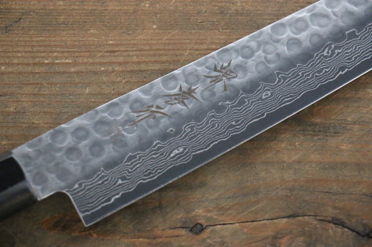 堺 孝行 AUS10 45層大馬士革紋 鎚目 筋引  240mm 青漆塗握把 附刀鞘 - 清助刃物