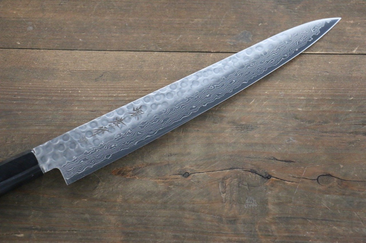 堺 孝行 AUS10 45層大馬士革紋 鎚目 筋引  240mm 金漆塗握把 附刀鞘 - 清助刃物