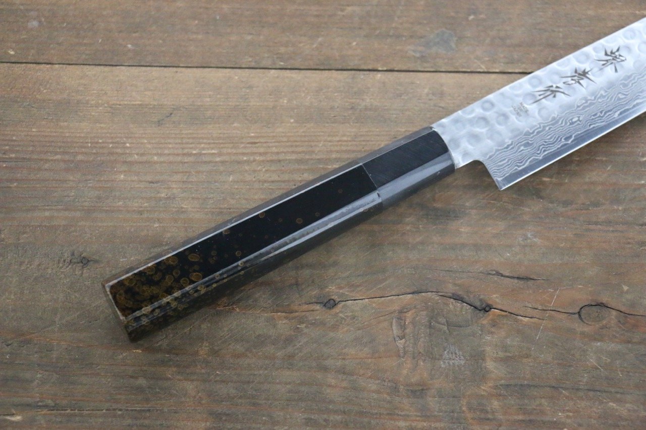 堺 孝行 AUS10 45層大馬士革紋 鎚目 筋引  240mm 金漆塗握把 附刀鞘 - 清助刃物