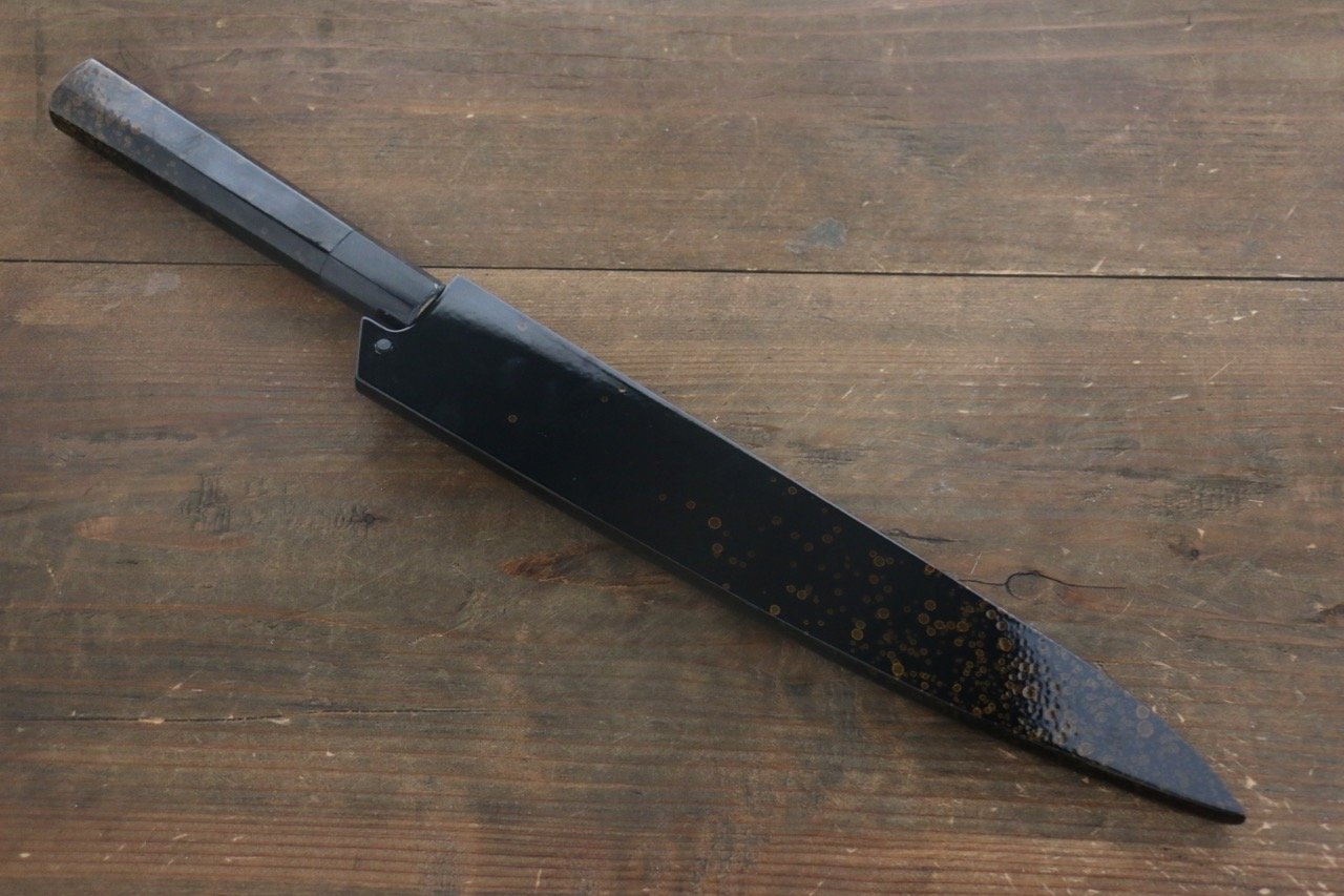 堺 孝行 AUS10 45層大馬士革紋 鎚目 筋引  240mm 金漆塗握把 附刀鞘 - 清助刃物