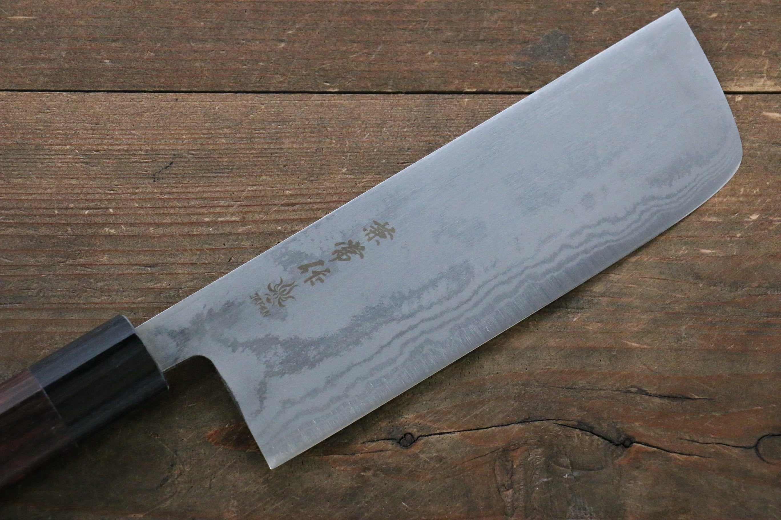 兼常 青鋼二號 大馬士革紋 菜切  165mm 紫檀木 握把 - 清助刃物