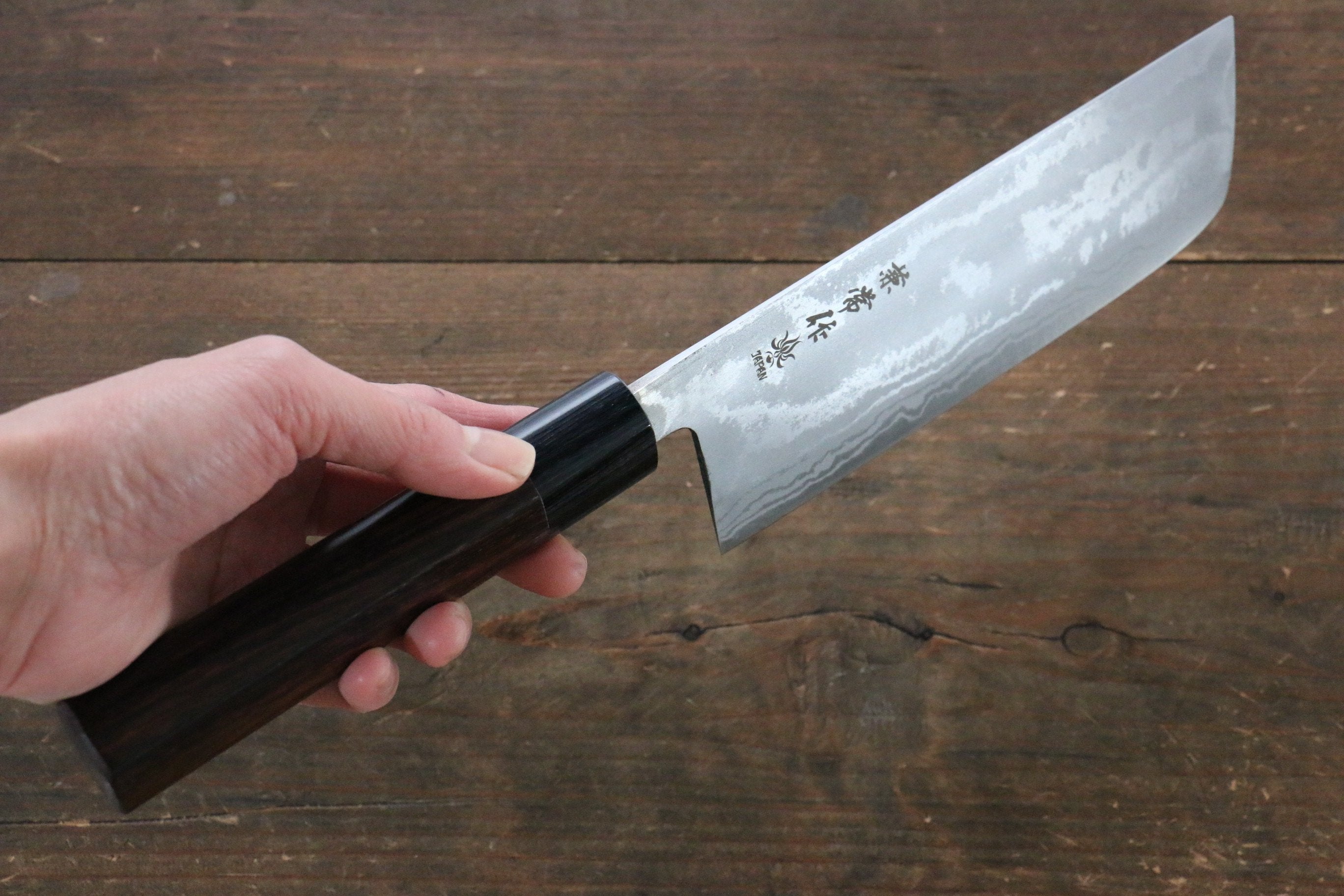 兼常 青鋼二號 大馬士革紋 菜切  165mm 紫檀木 握把 - 清助刃物