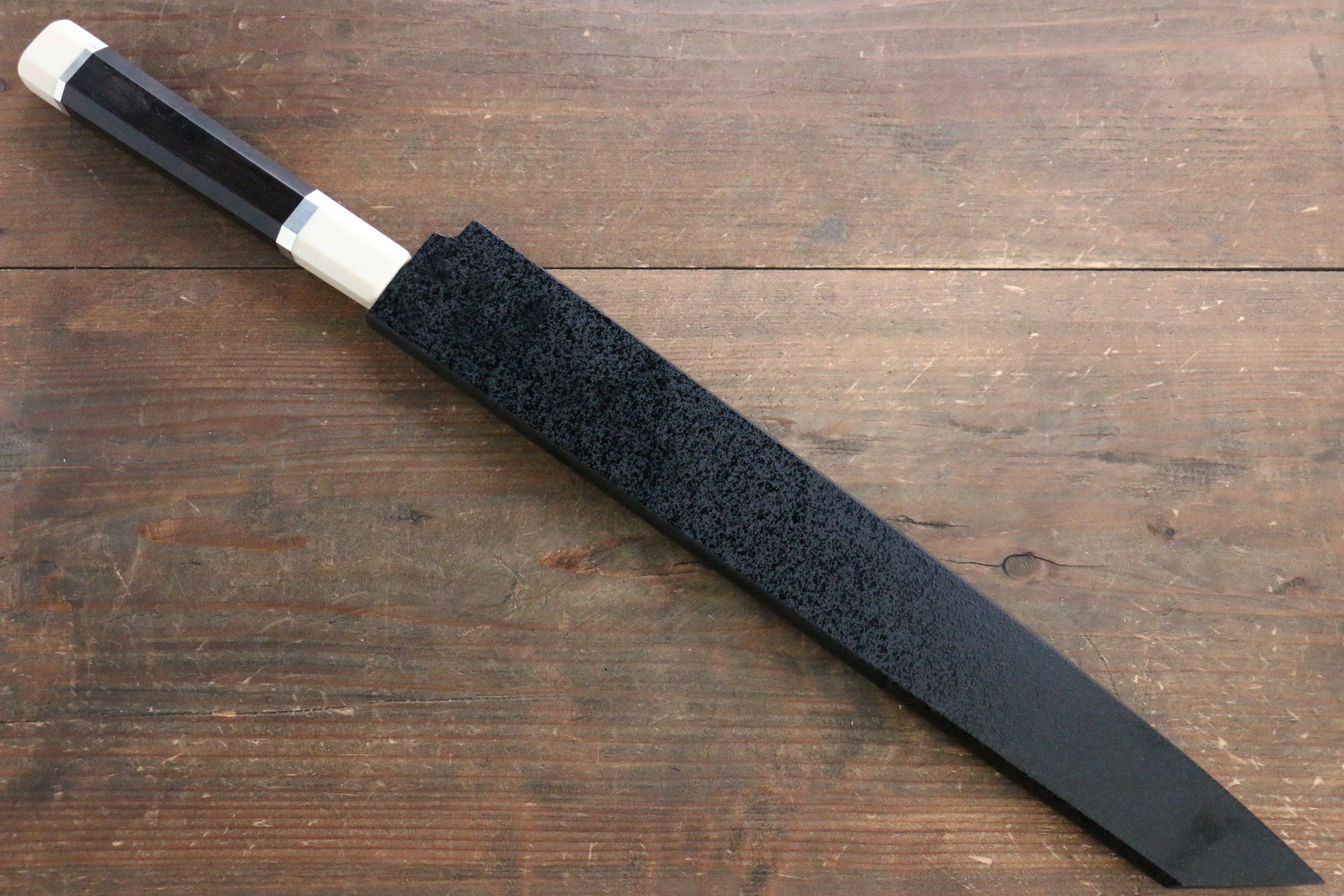 堺 孝行 銀三鋼 大馬士革紋 切付柳刃  300mm 黑檀（帶環型設計）握把 附刀鞘 - 清助刃物