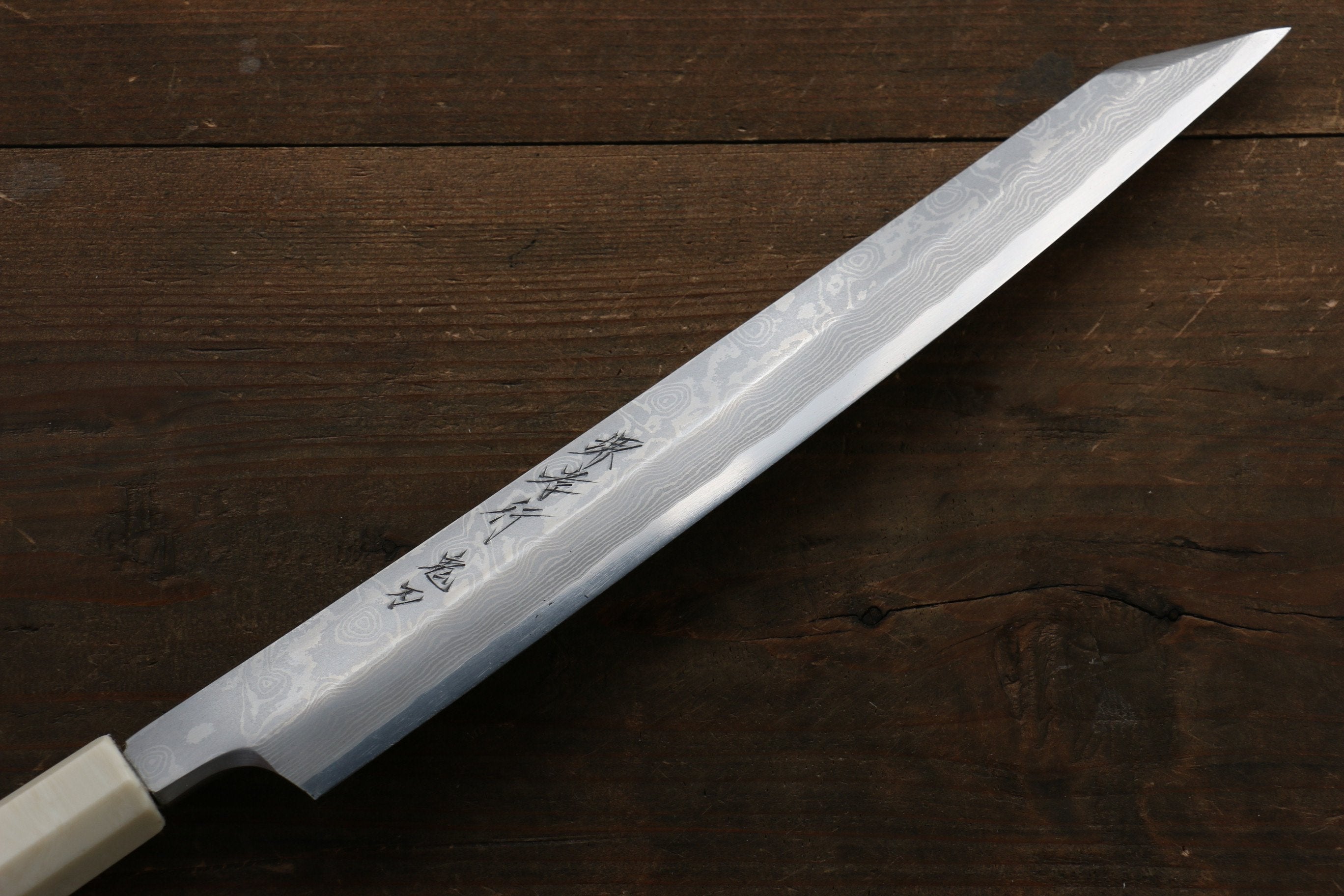 堺 孝行 銀三鋼 大馬士革紋 切付柳刃  270mm 黑檀（帶環型設計）握把 附刀鞘 - 清助刃物