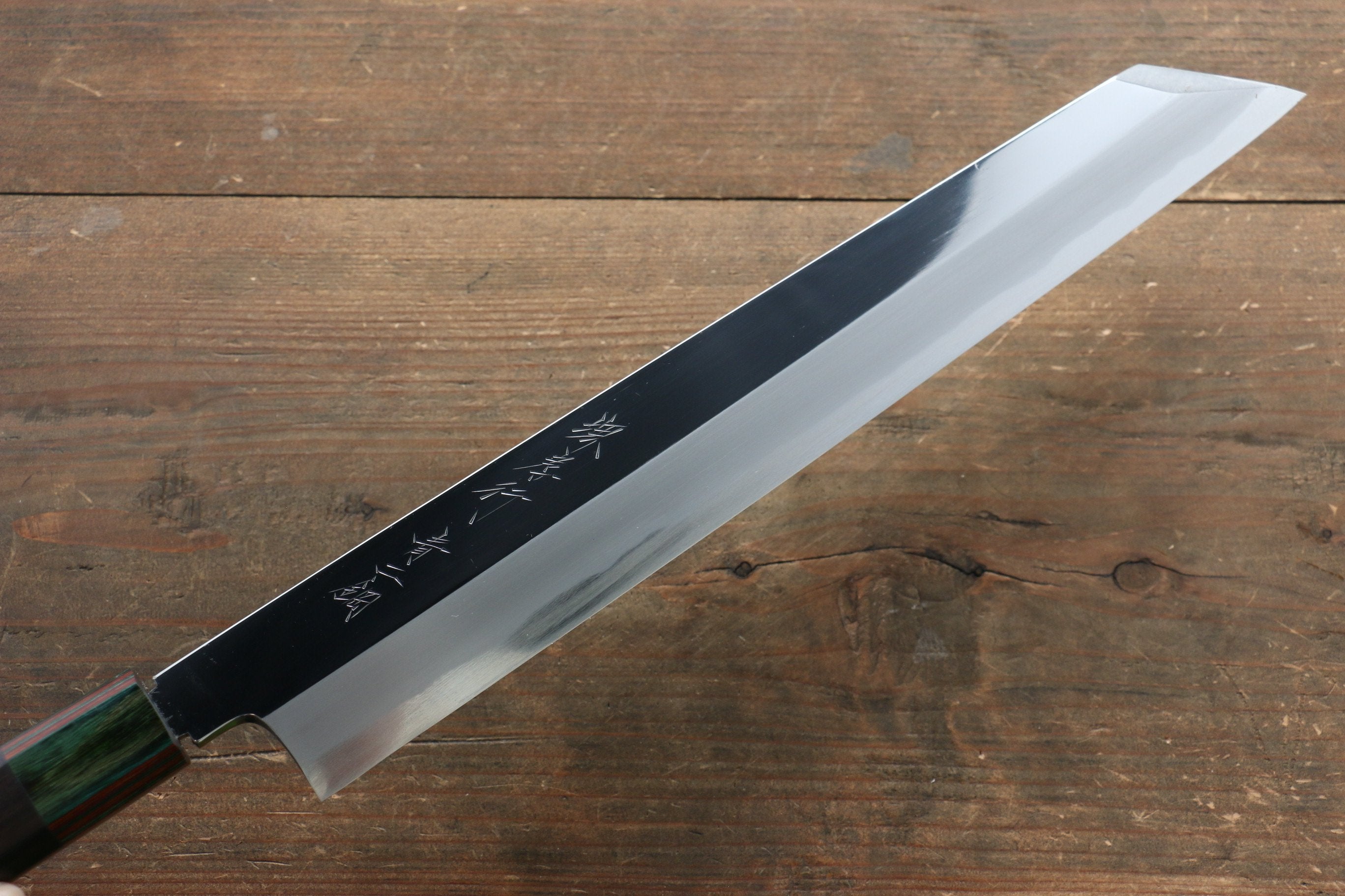 堺 孝行 青鋼二號 鏡面處理 切付柳刃  300mm 核桃木握把 附刀鞘 - 清助刃物