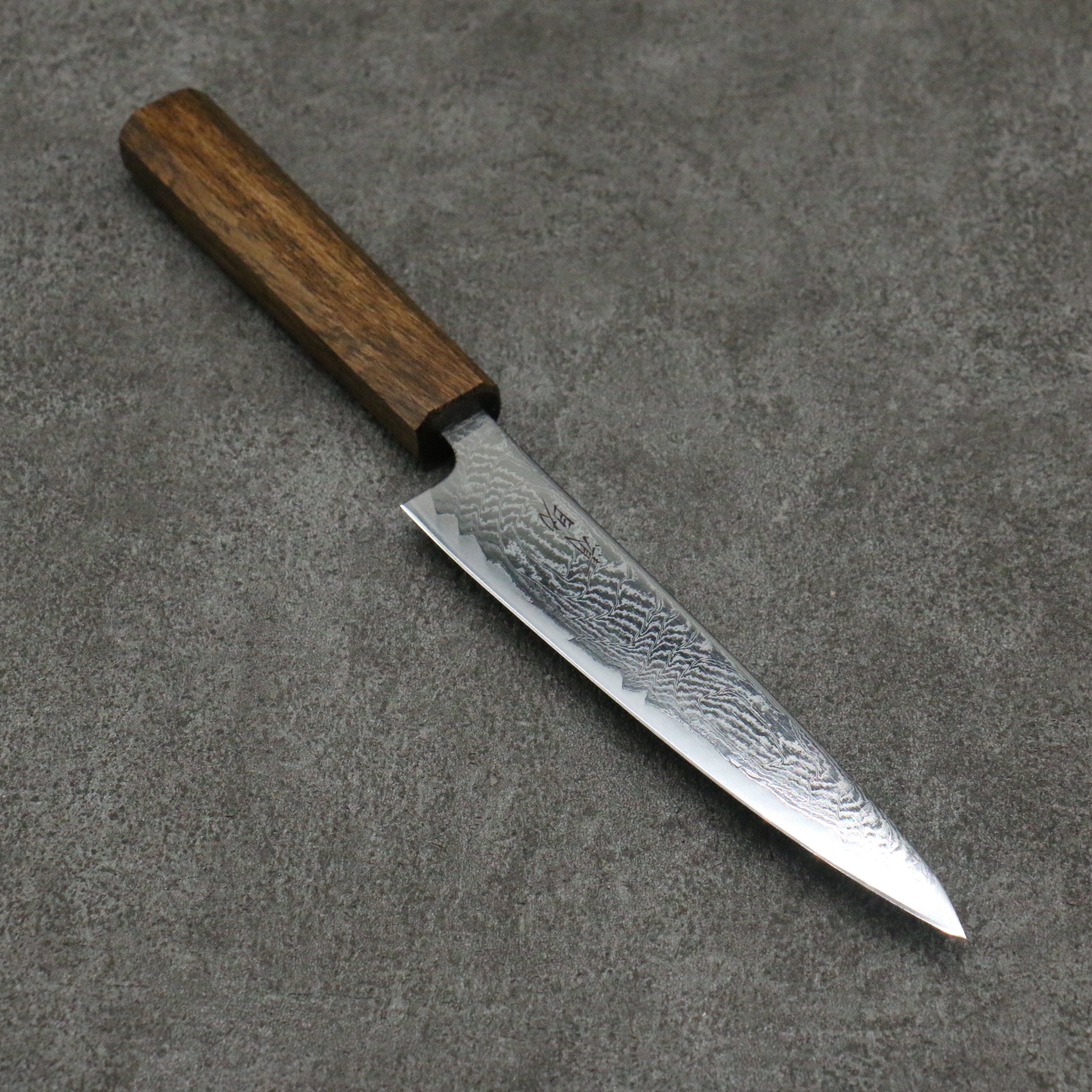 清助 海浪 AUS10 鏡面處理 大馬士革紋 多用途小刀 150mm 橡木 握把 - 清助刃物