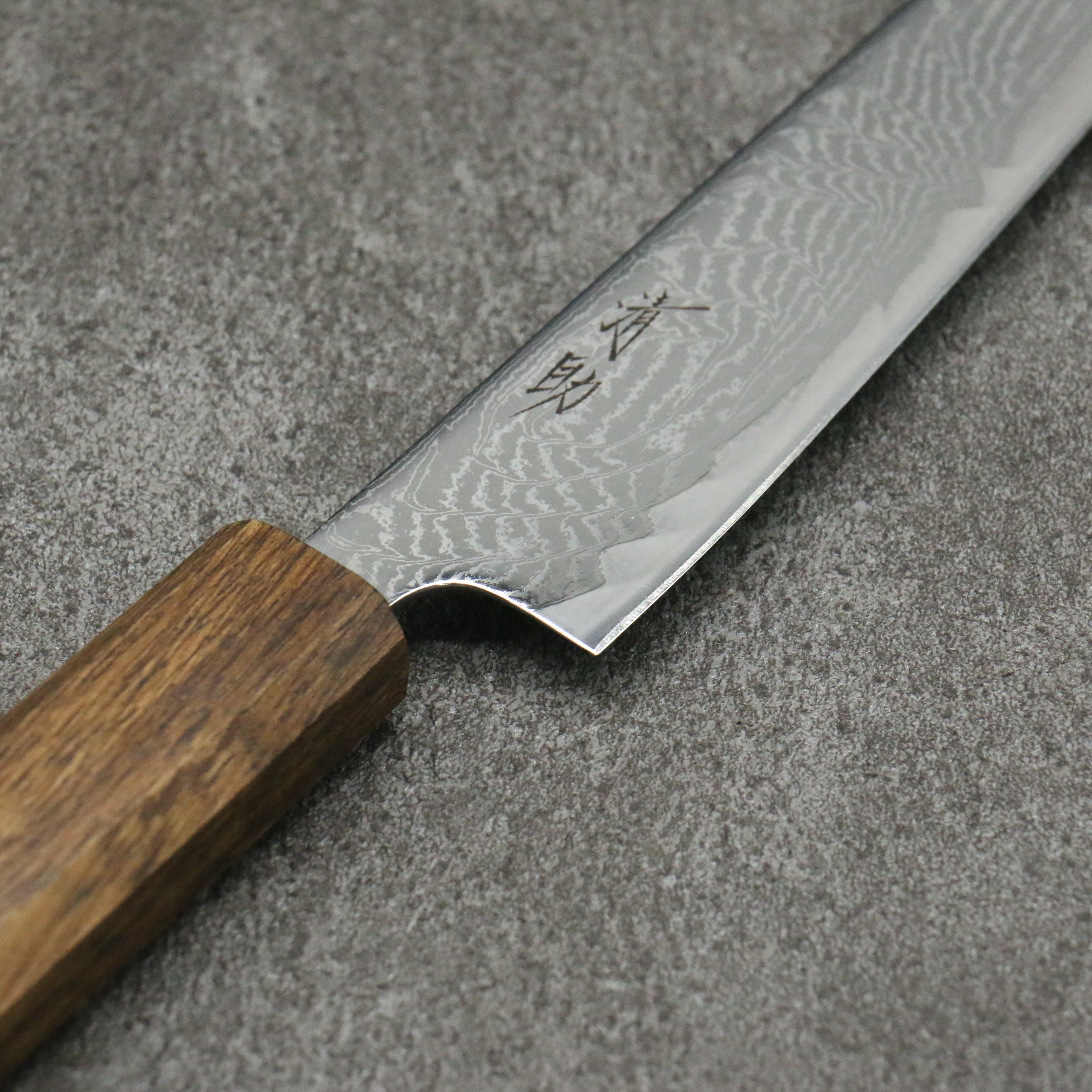 清助 海浪 AUS10 鏡面處理 大馬士革紋 多用途小刀 150mm 橡木 握把 - 清助刃物