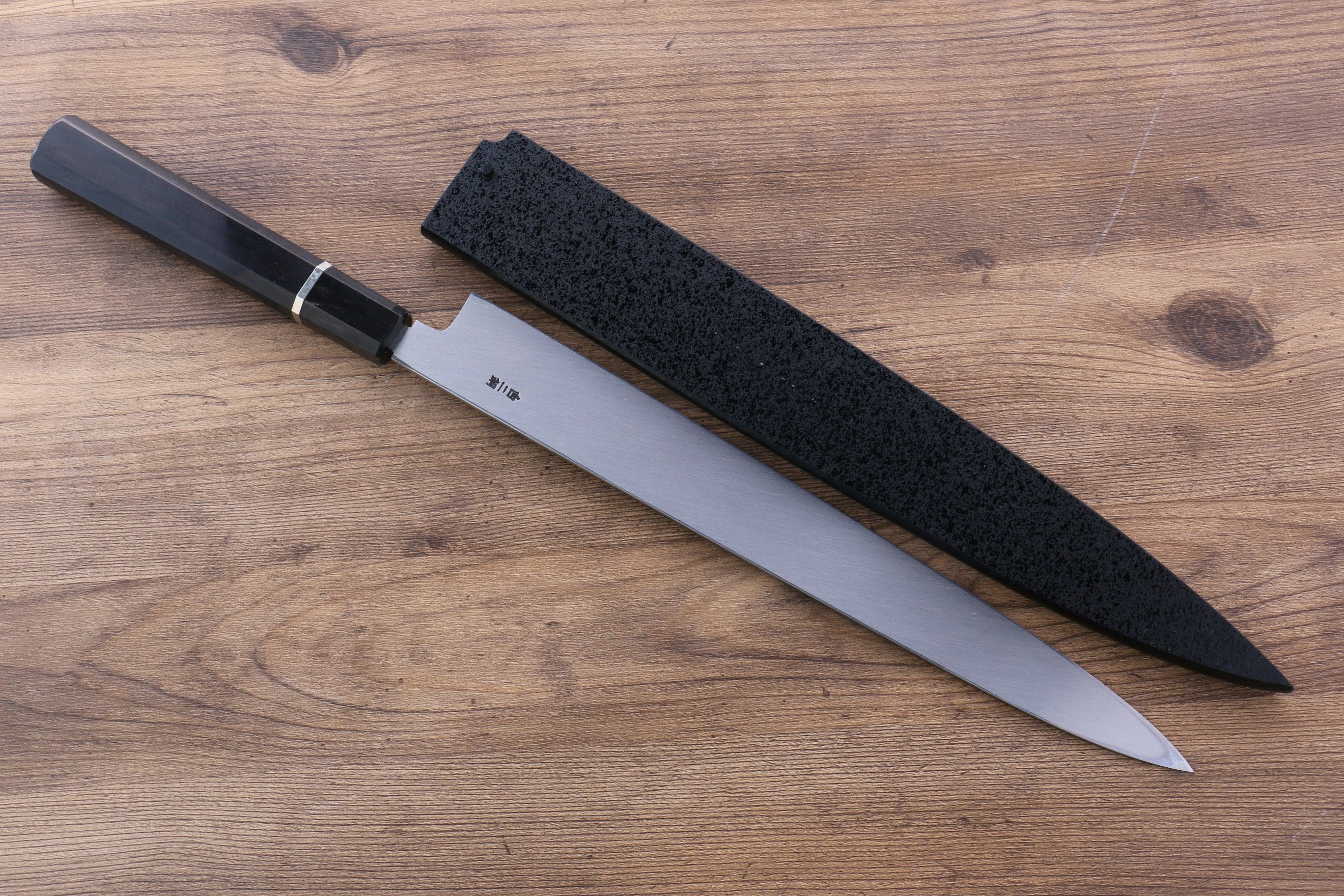 堺 孝行 富士山 本燒 白鋼二號 柳刃  300mm 黑檀（帶環型設計）握把 附刀鞘 - 清助刃物