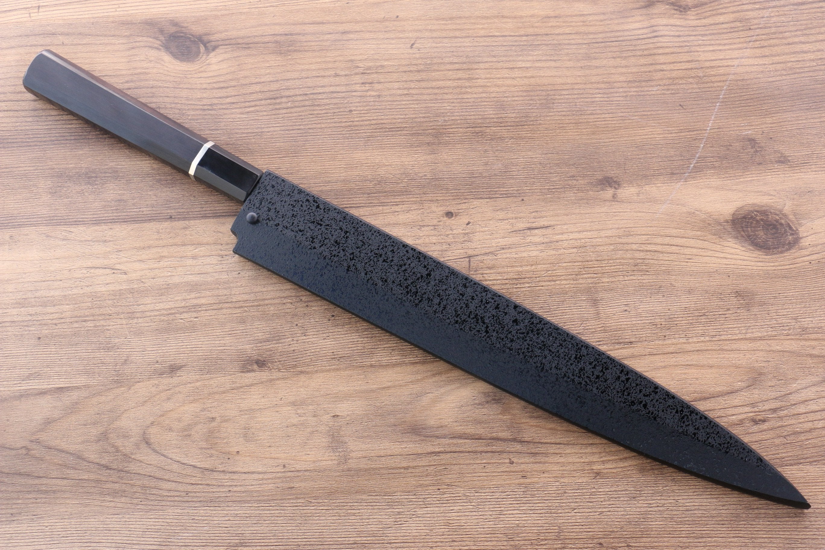堺 孝行 富士山 本燒 白鋼二號 柳刃  300mm 黑檀（帶環型設計）握把 附刀鞘 - 清助刃物