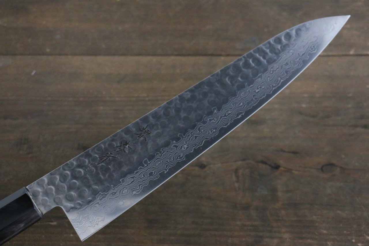 堺 孝行 45層大馬士革紋 鎚目 牛刀  240mm 金漆塗握把 - 清助刃物