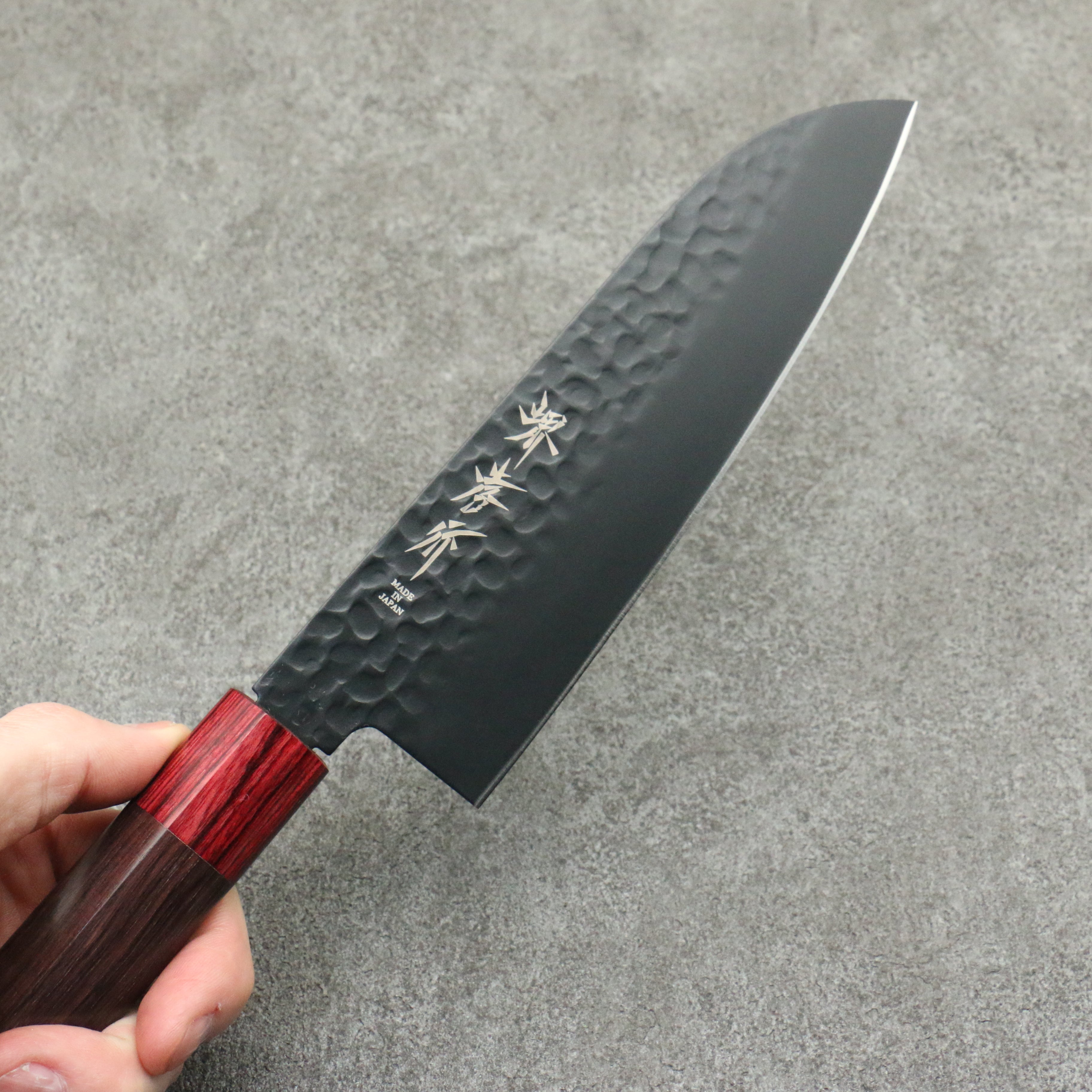 堺 孝行 黑影 VG10 鎚目 鐵氟龍塗層 三德刀 170mm 紫檀木 握把 - 清助刃物