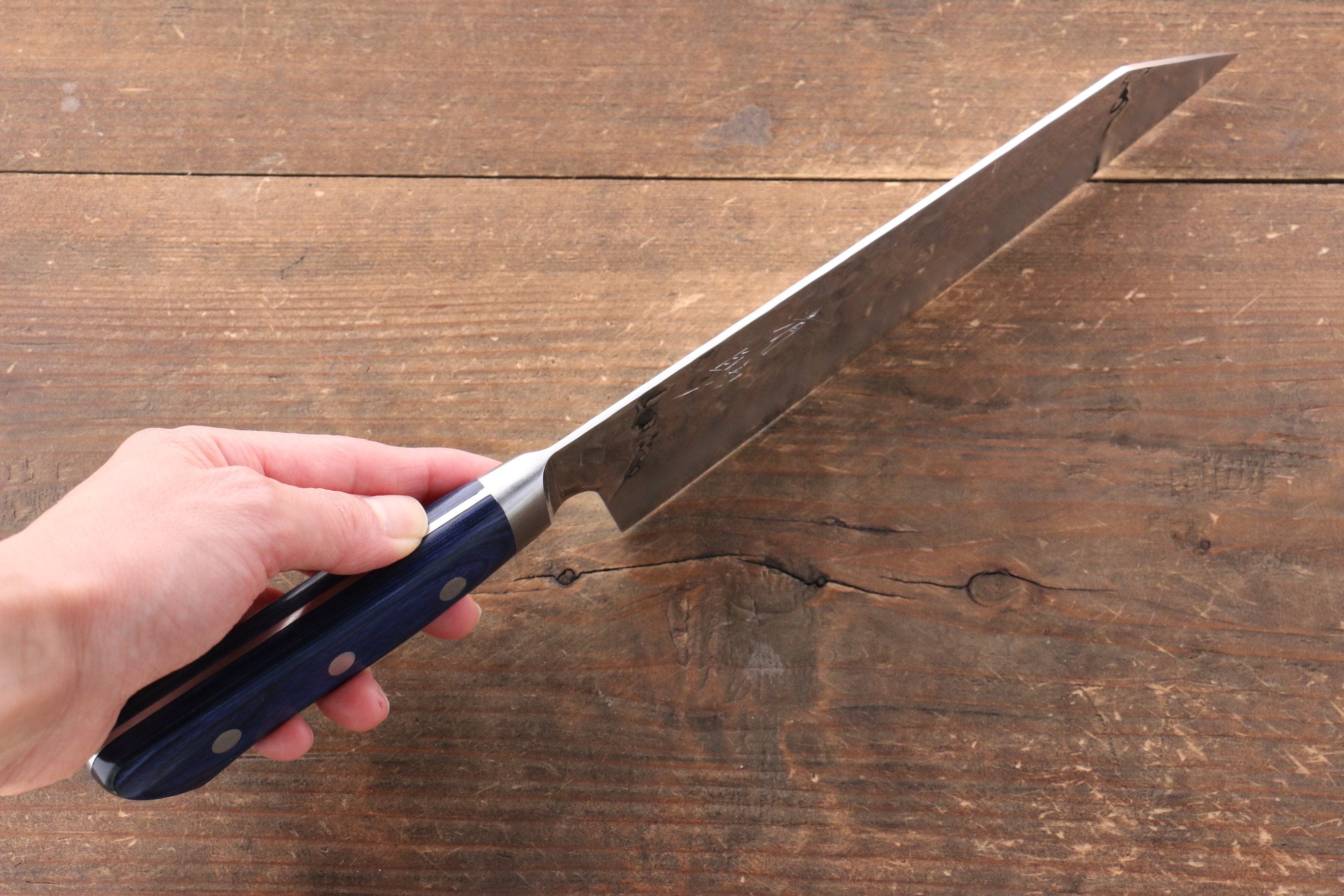 清助 青槌 AUS10 鎚目 切付三德刀  195mm 青合成木 握把 附刀鞘 - 清助刃物
