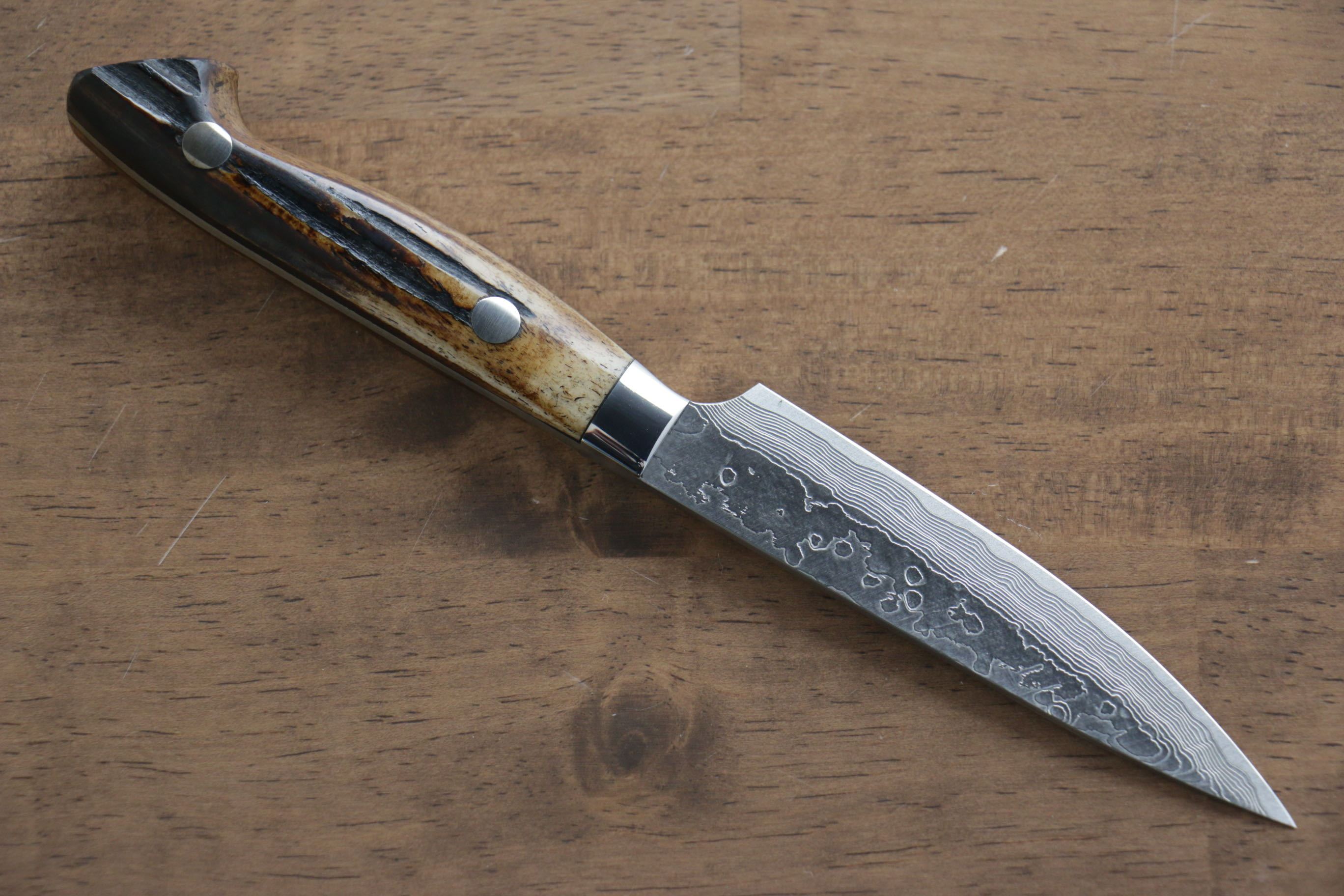 野村 VG10 大馬士革紋 多用途小刀  100mm 黃牛骨握把 - 清助刃物