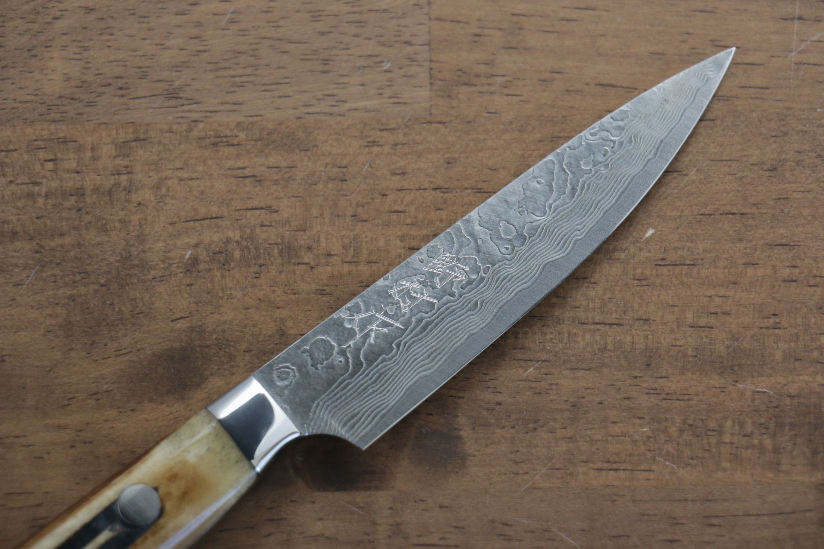 野村 VG10 大馬士革紋 多用途小刀  100mm 黃牛骨握把 - 清助刃物