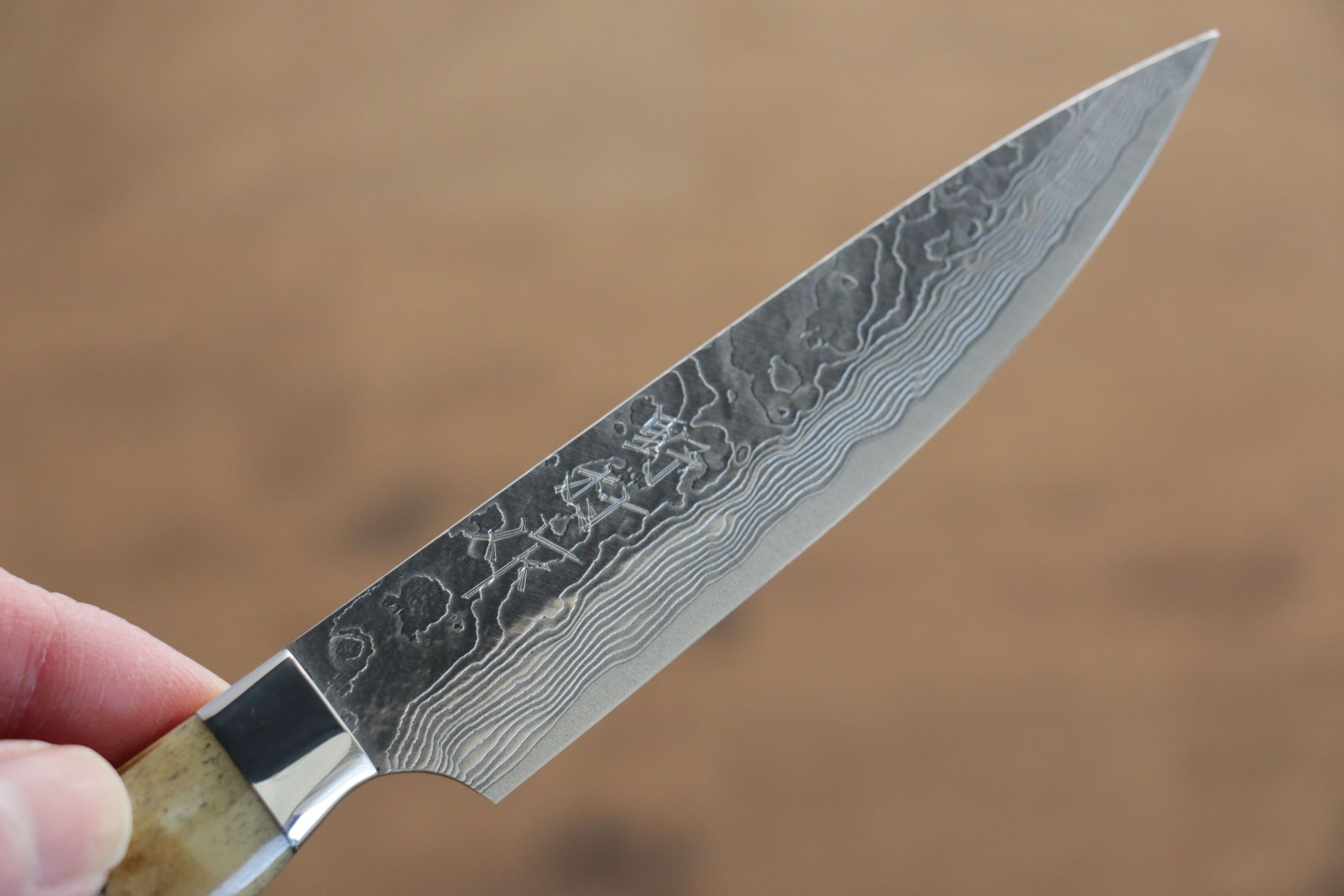 野村 VG10 大馬士革紋 多用途小刀  100mm 黃牛骨握把 - 清助刃物