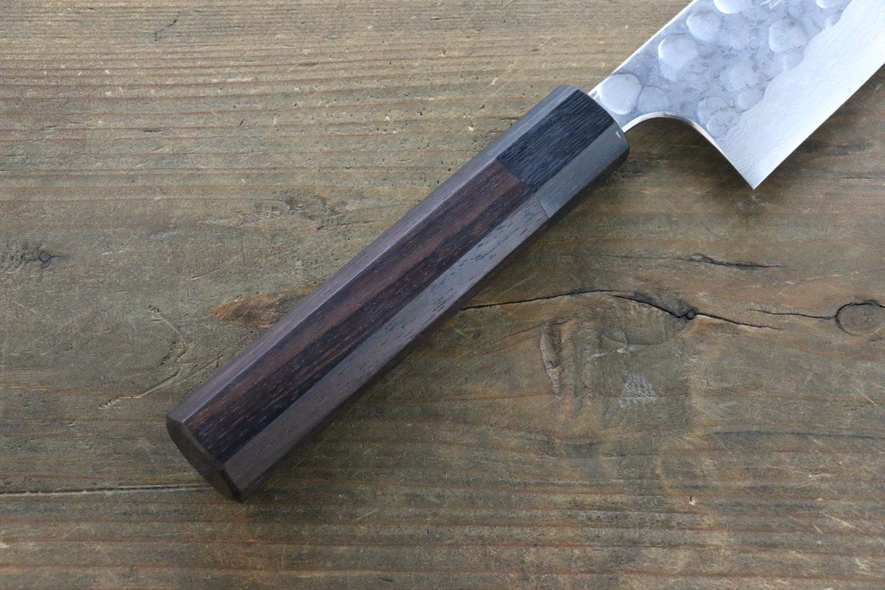 清助 青鋼二號 鎚目 大馬士革紋 三德刀 180mm 紫檀木 握把 - 清助刃物