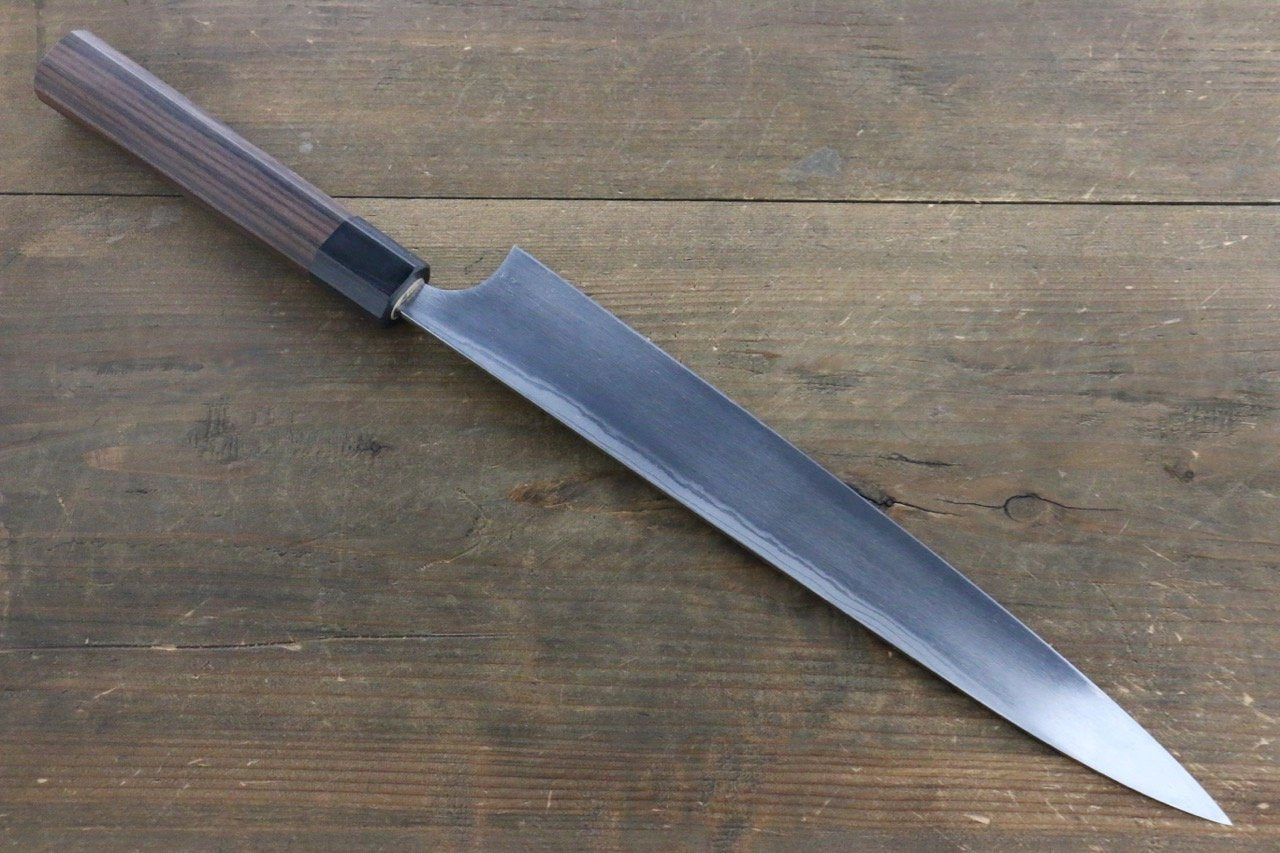 清助 青鋼二號 鎚目 大馬士革紋 柳刃 270mm 紫檀木 握把 - 清助刃物
