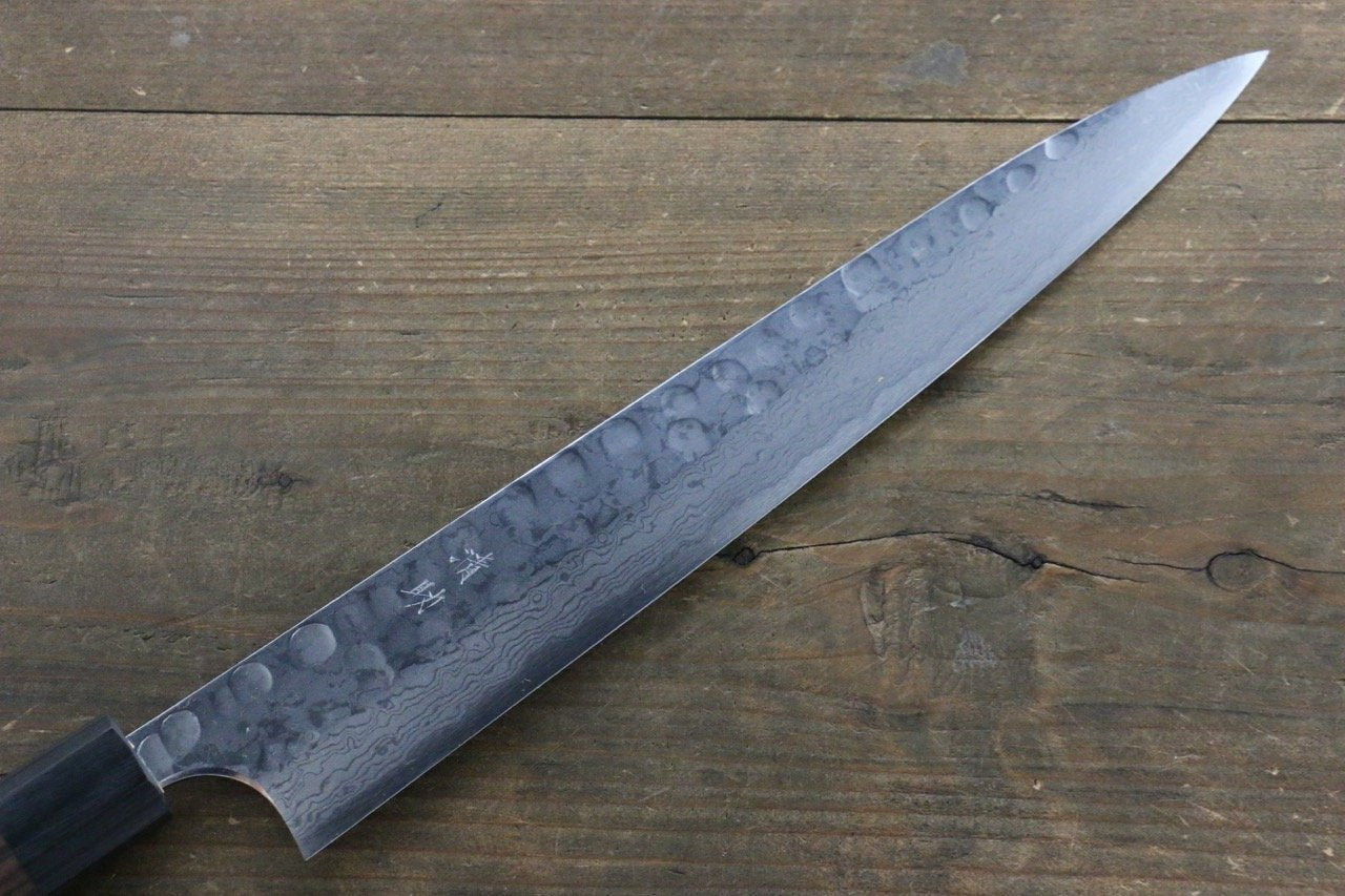 清助 青鋼二號 鎚目 大馬士革紋 柳刃 270mm 紫檀木 握把 - 清助刃物