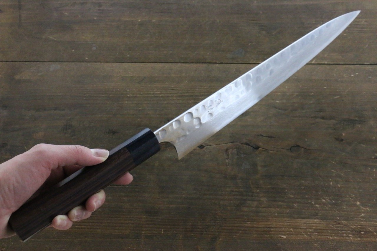 清助 青鋼二號 鎚目 大馬士革紋 柳刃 270mm 紫檀木 握把 - 清助刃物