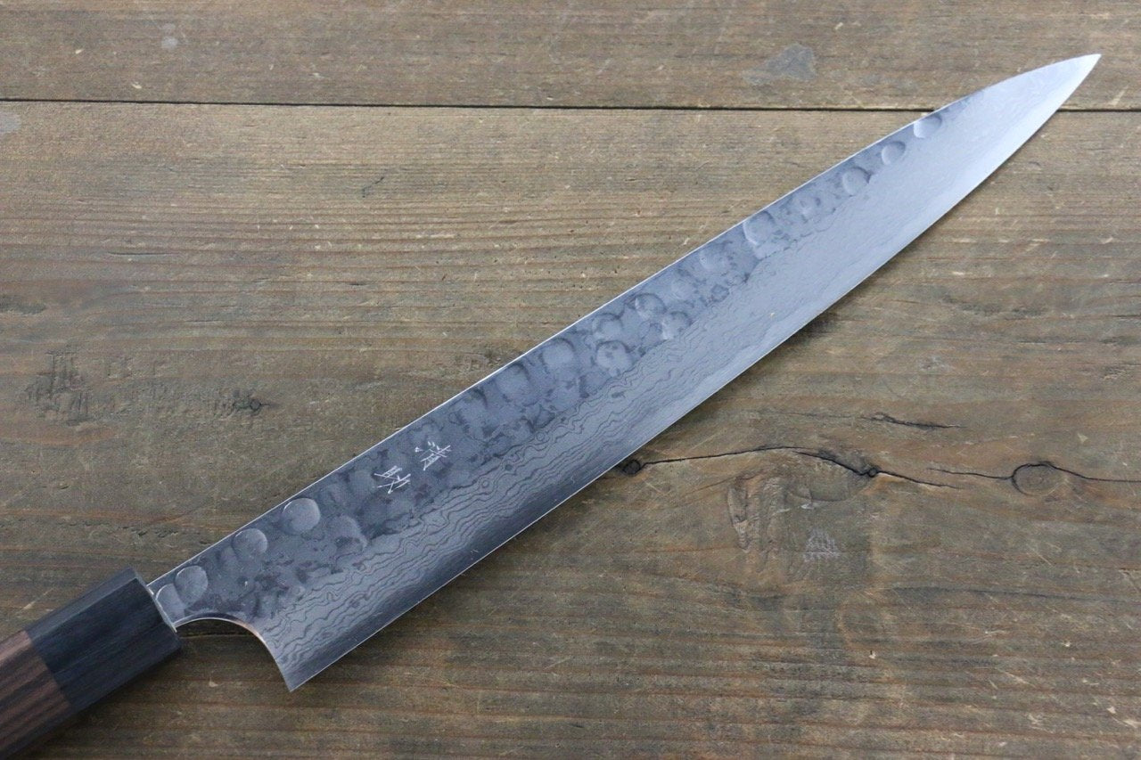 清助 青鋼二號 鎚目 大馬士革紋 柳刃 270mm 紫檀木 握把 - 清助刃物