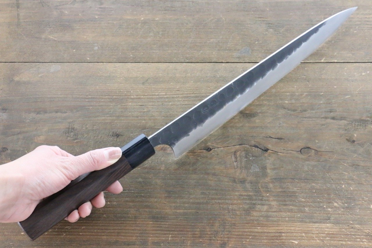 清助 青鋼二號 鎚目 黑打 柳刃 270mm 紫檀木 握把 - 清助刃物