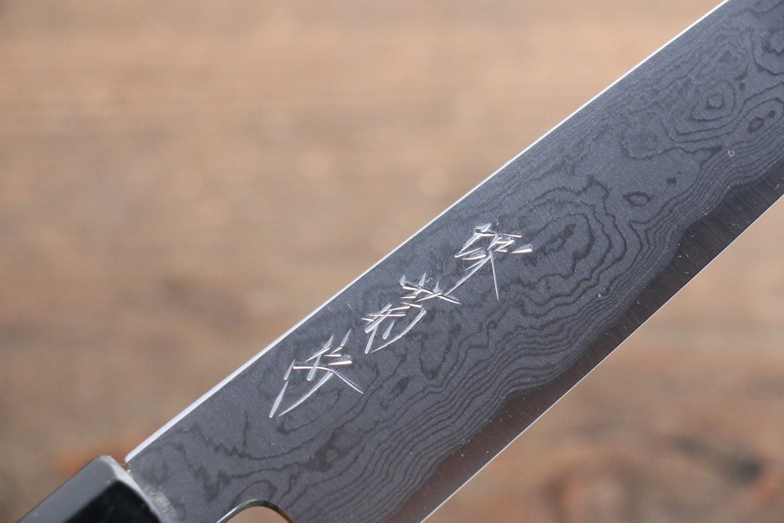 堺 菊守 青鋼一號 大馬士革紋 多用途小刀  150mm 木蘭握把 - 清助刃物