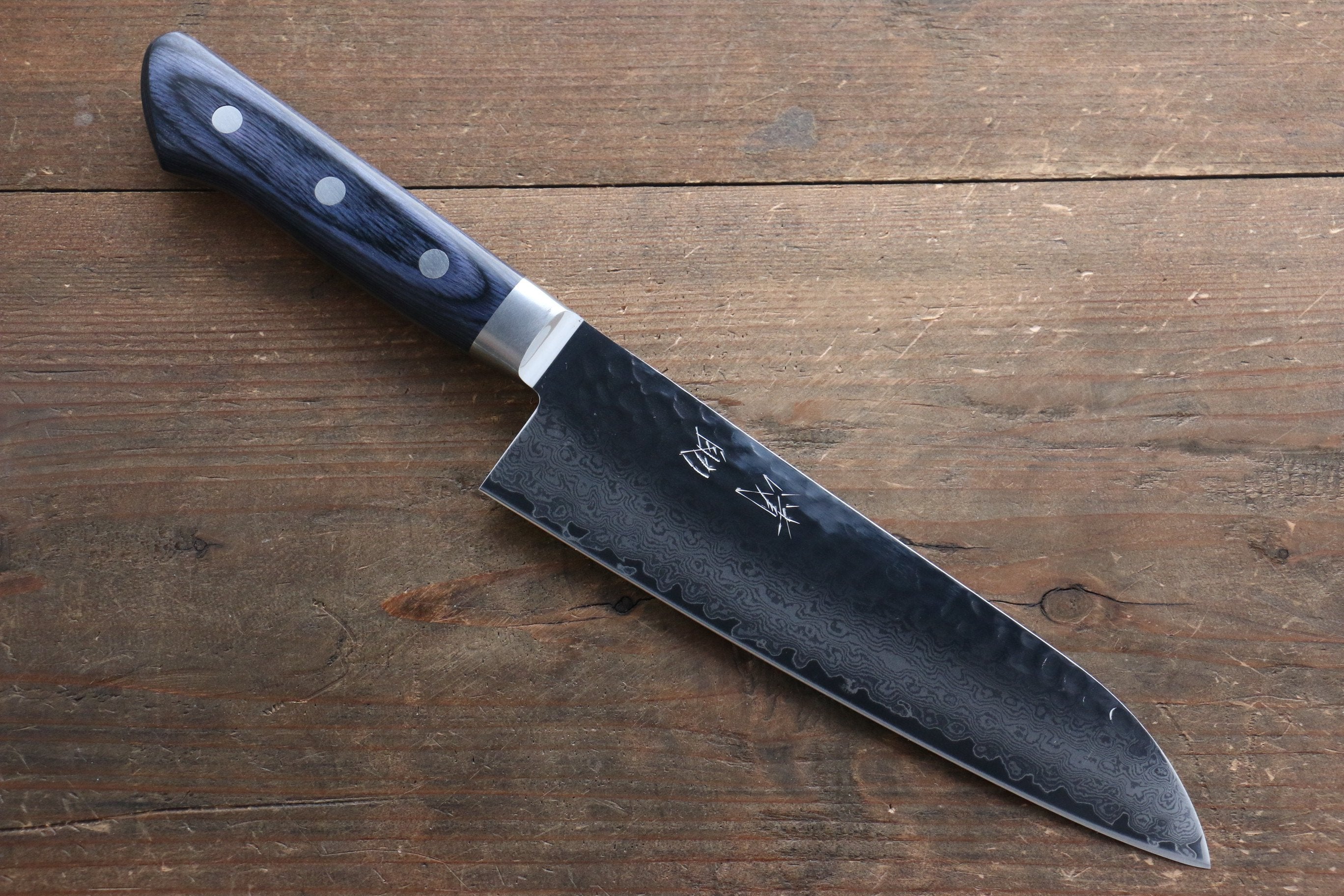 清助 藍雲 VG10 33層 大馬士革紋 三德刀  180mm 青合成木 握把 附刀鞘 - 清助刃物