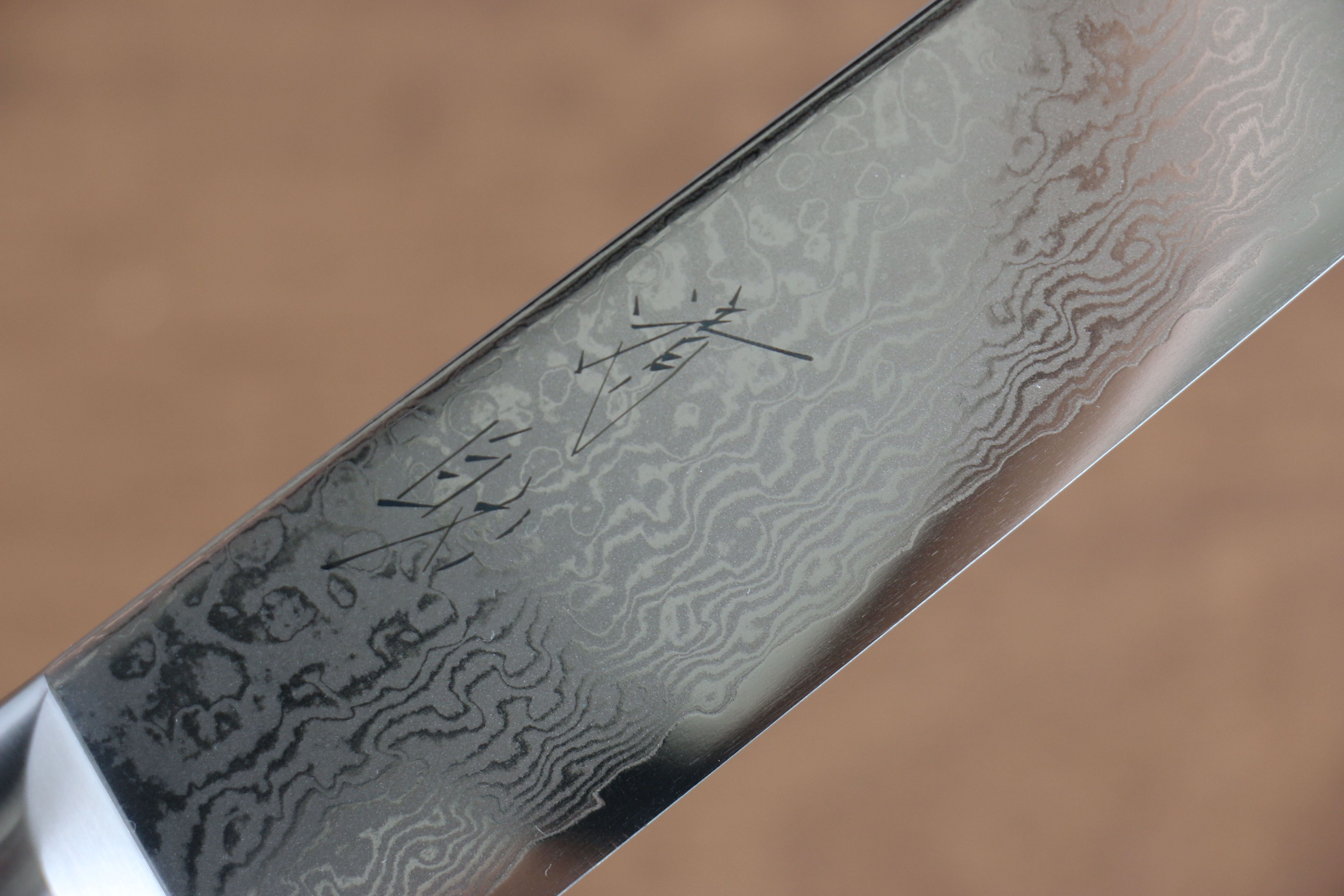 清助 VG10 鏡面處理 大馬士革紋 切片刀  210mm 黑米卡塔（樹脂複合材料） 握把 - 清助刃物