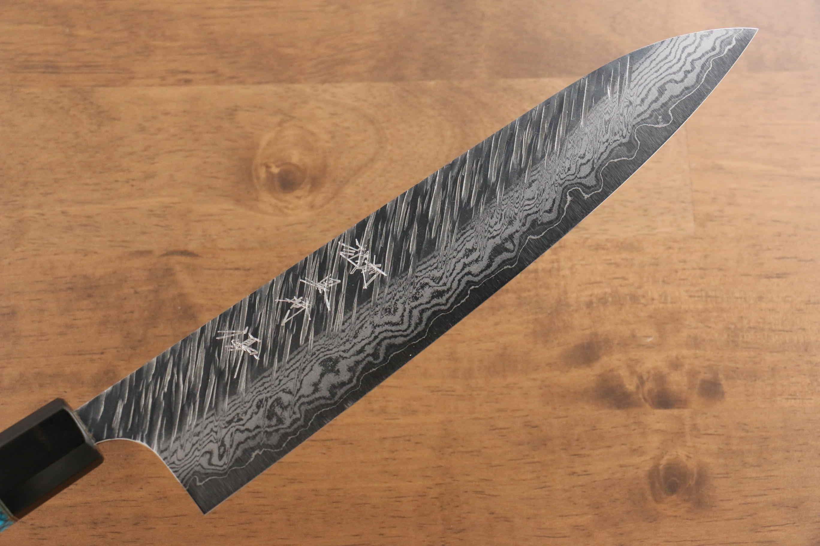 黑崎 優 風神 VG10 鎚目 牛刀  240mm 黑檀（帶土耳其石環型設計） 握把 - 清助刃物
