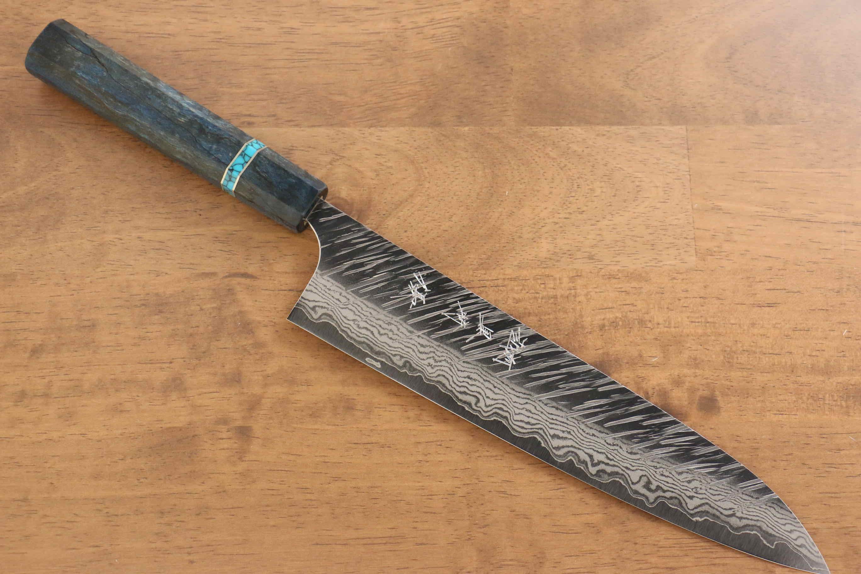 黑崎 優 風神 VG10 鎚目 牛刀  240mm 楓木（青色帶土耳其石環型設計） 握把 - 清助刃物